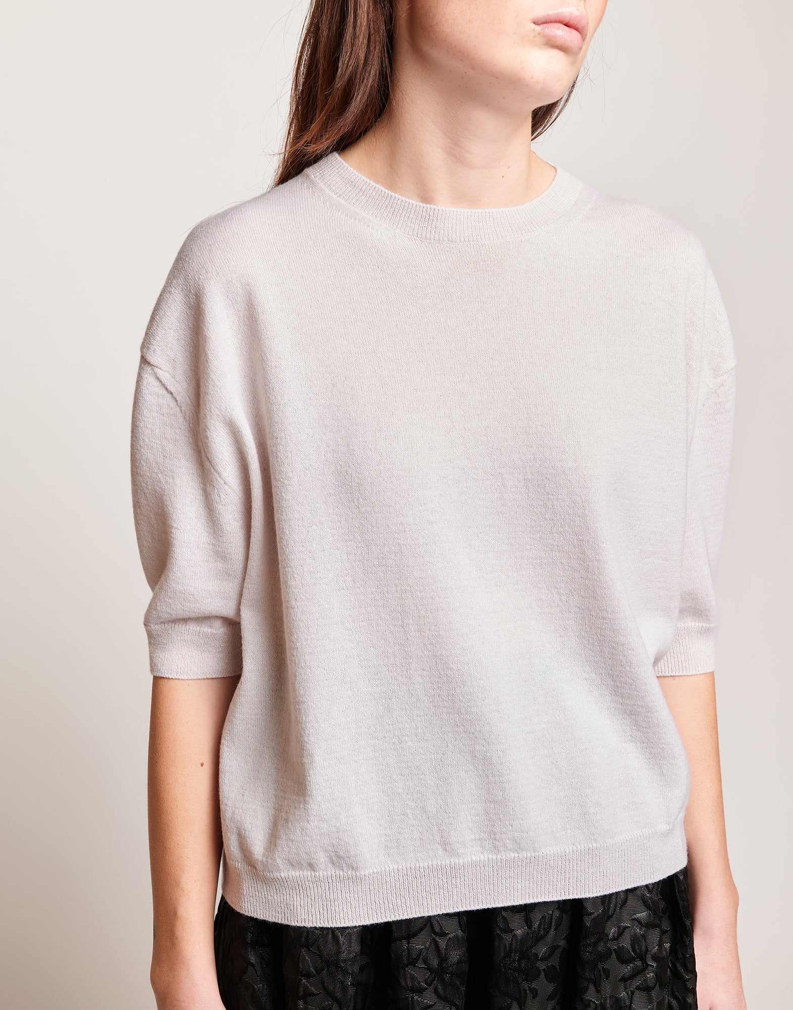 Maglia Boxy Girocollo in Lana e Cashmere Champagne
