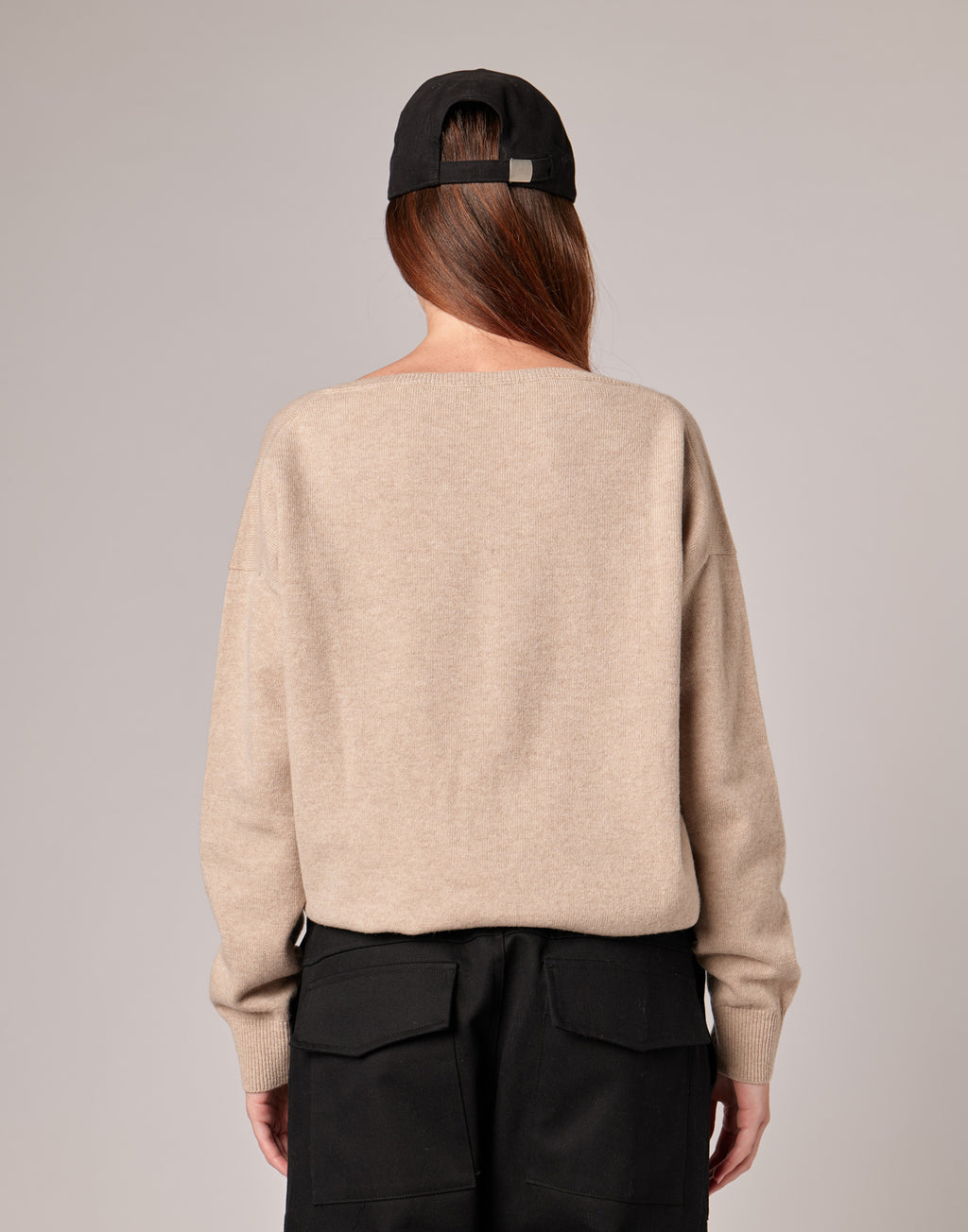 Maglione Ampio a V in Lana Extrafine/Cashmere Vaniglia