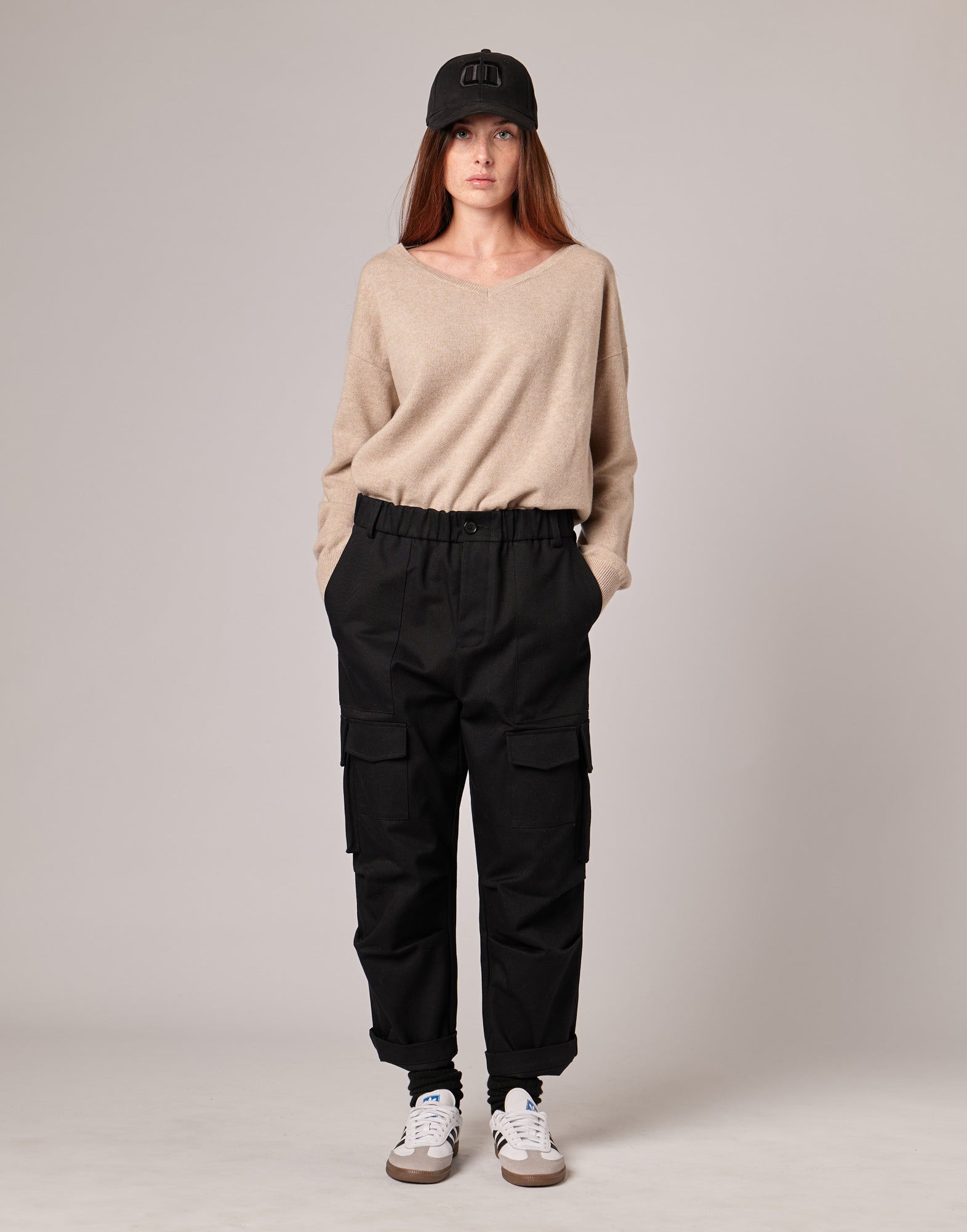 Maglione Ampio a V in Lana Extrafine/Cashmere Vaniglia
