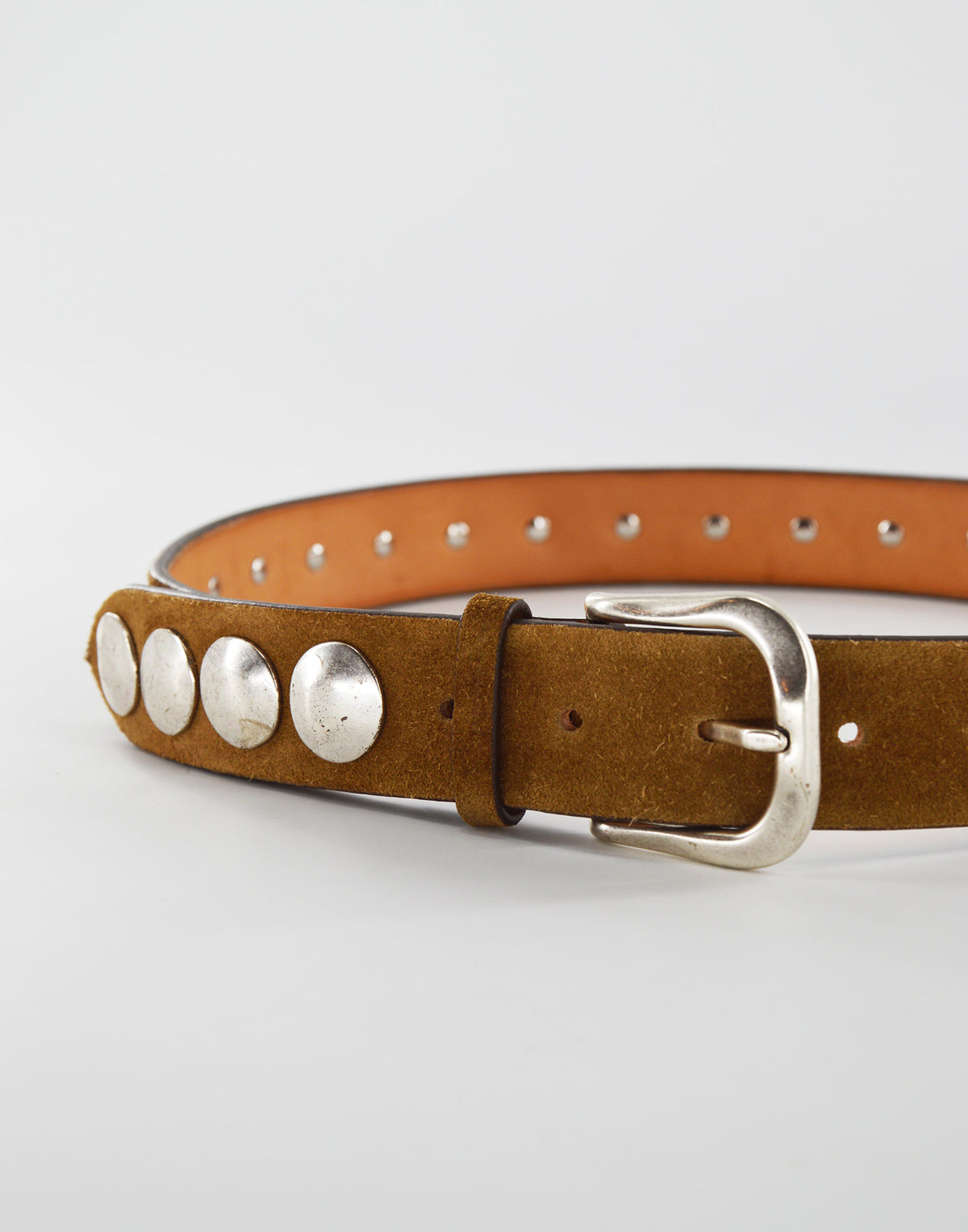 Belt with Round Studs in Crust Leather