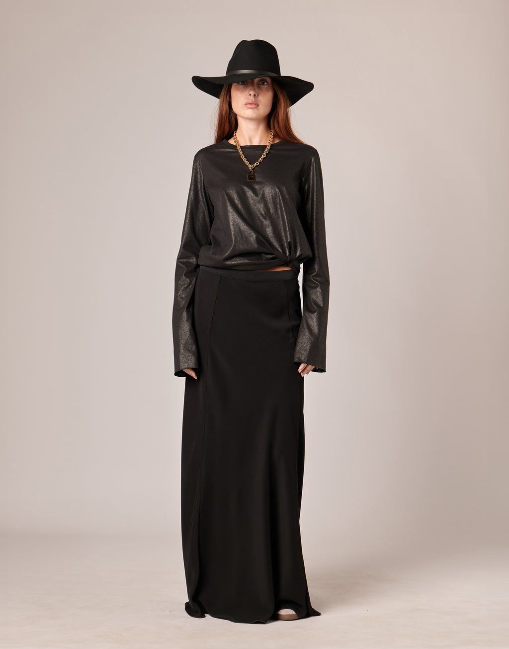 T-shirt a Manica Lunga in Jersey di Cotone Spalmato Artigianalmente