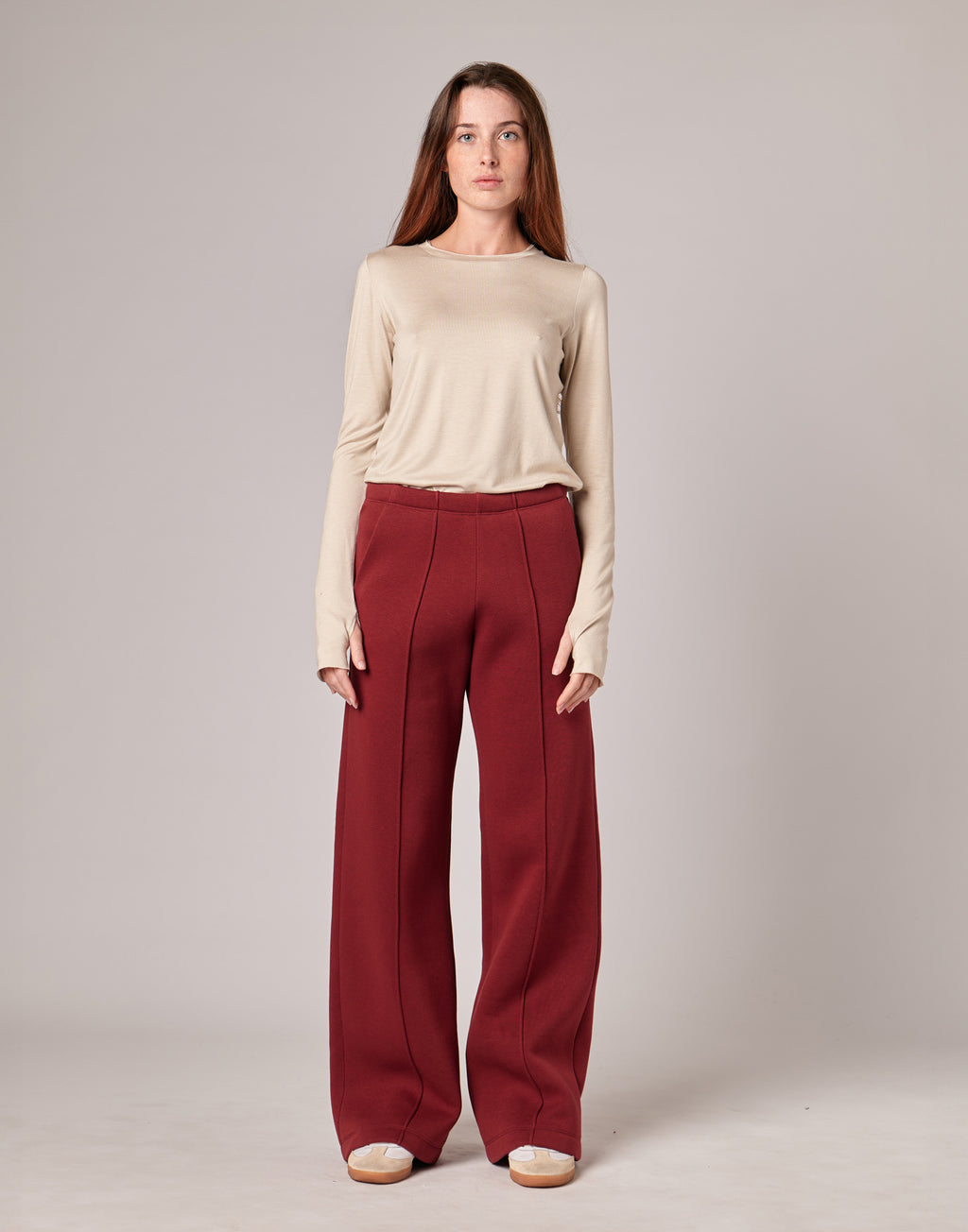 T-shirt a Manica Lunga in Jersey di Viscosa Stretch Stucco