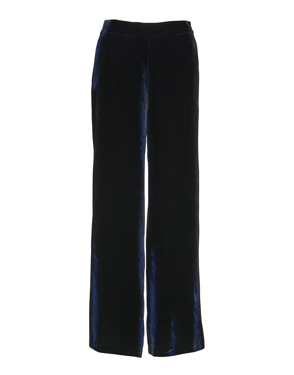 Pantaloni Lunghi in Velluto Fluido Misto Seta Blu Notte