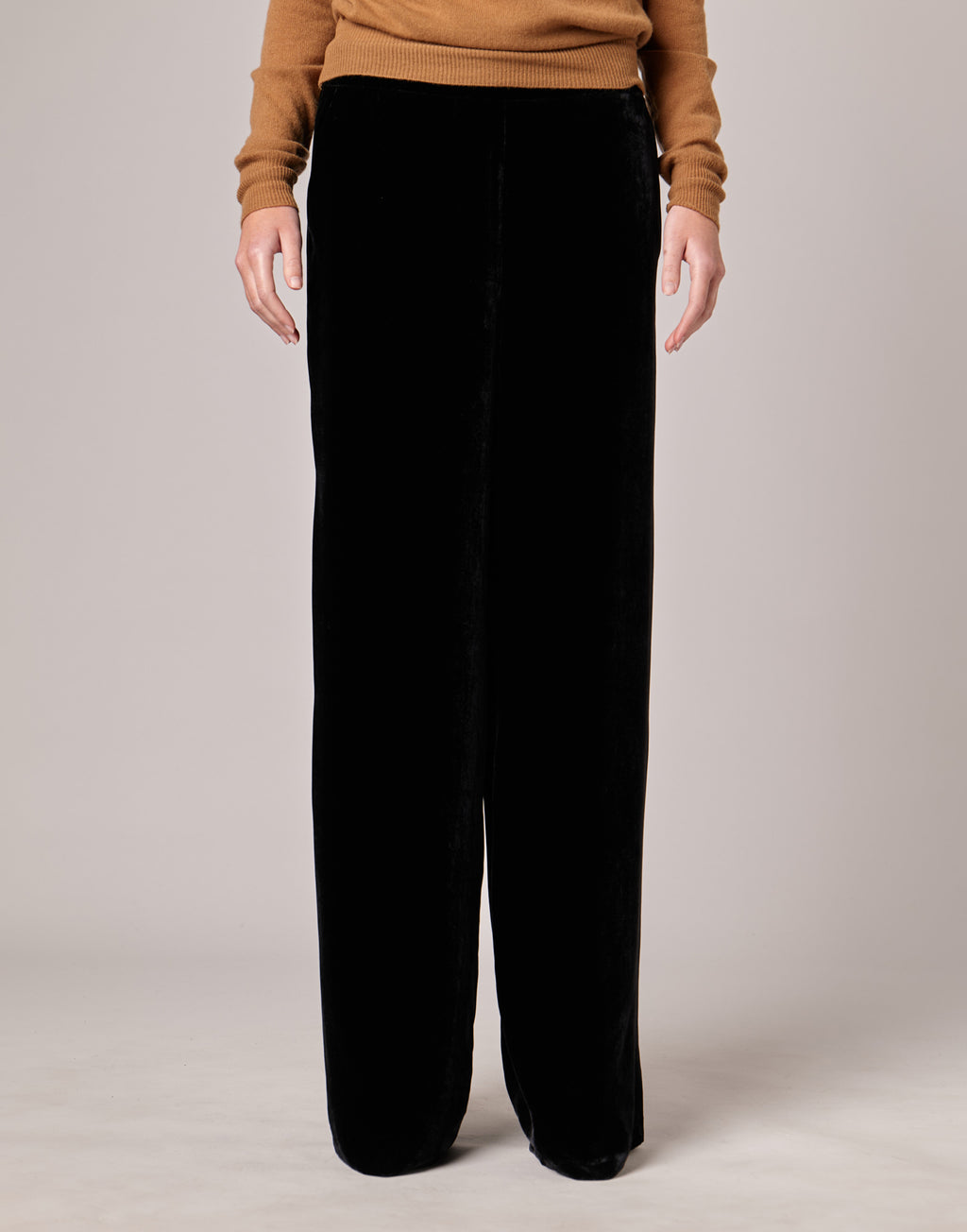 Pantaloni Lunghi in Velluto Fluido Misto Seta Blu Notte