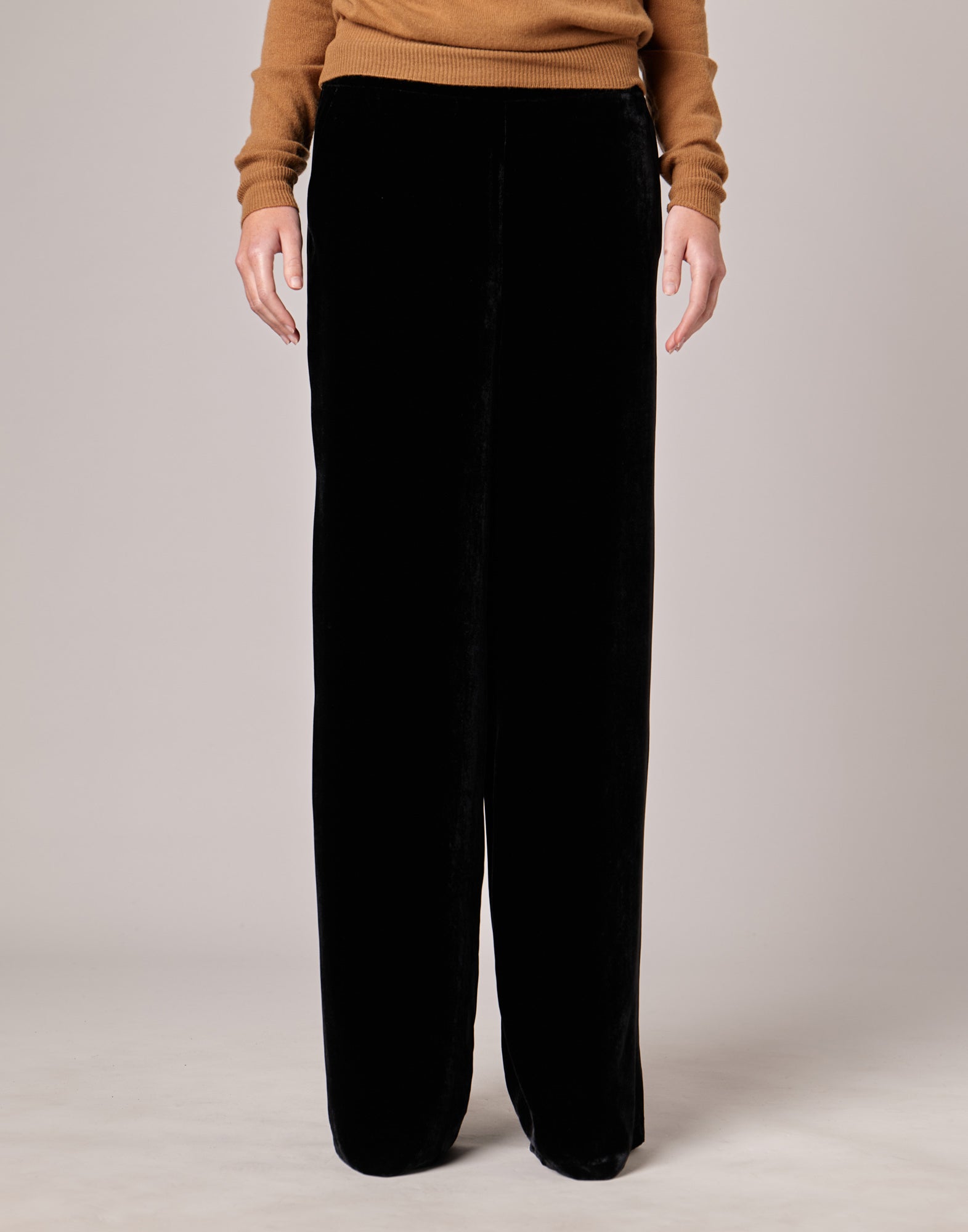 Pantaloni Lunghi in Velluto Fluido Misto Seta Blu Notte