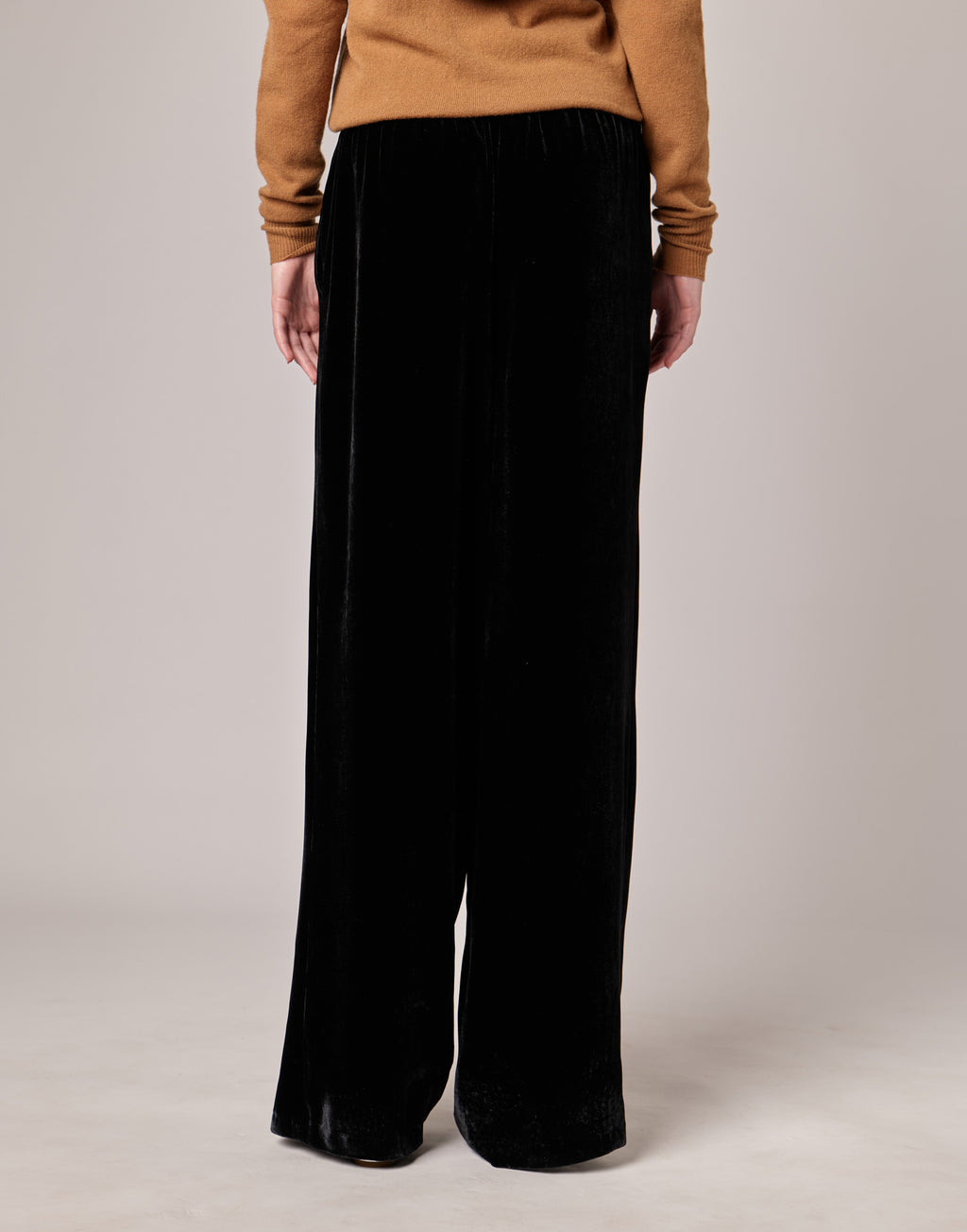 Pantaloni Lunghi in Velluto Fluido Misto Seta Blu Notte