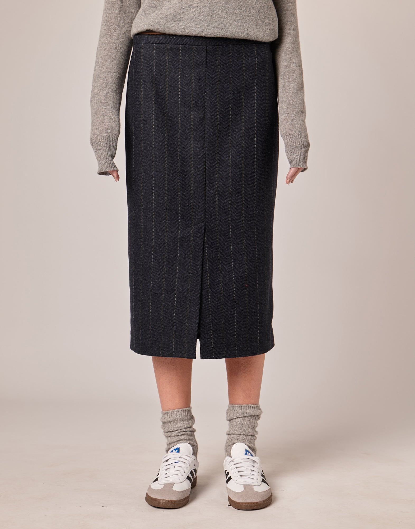 Gonna Midi a Tubino in Microresca Gessata Stretch