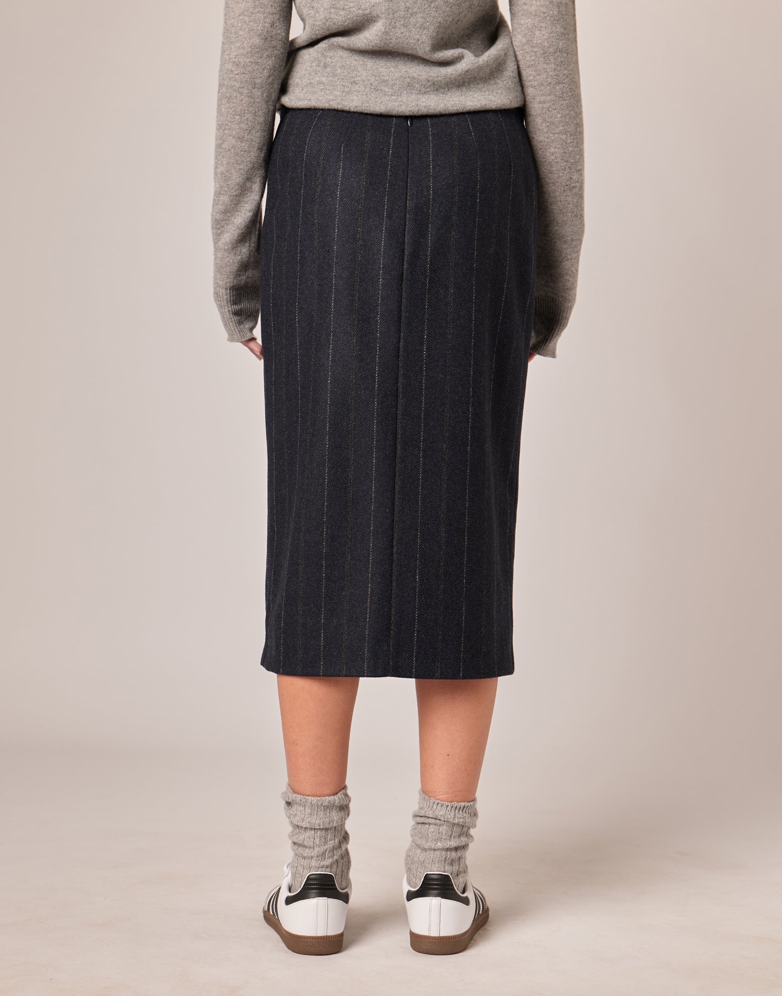 Gonna Midi a Tubino in Microresca Gessata Stretch