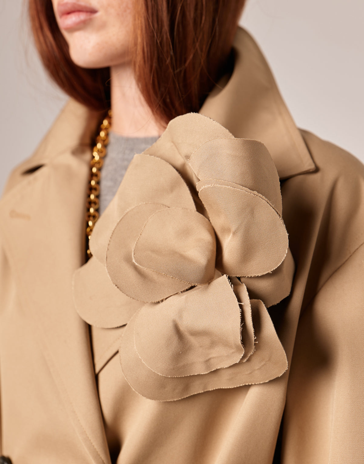 Flower Brooch in Tecno Coat Waterproof Camel