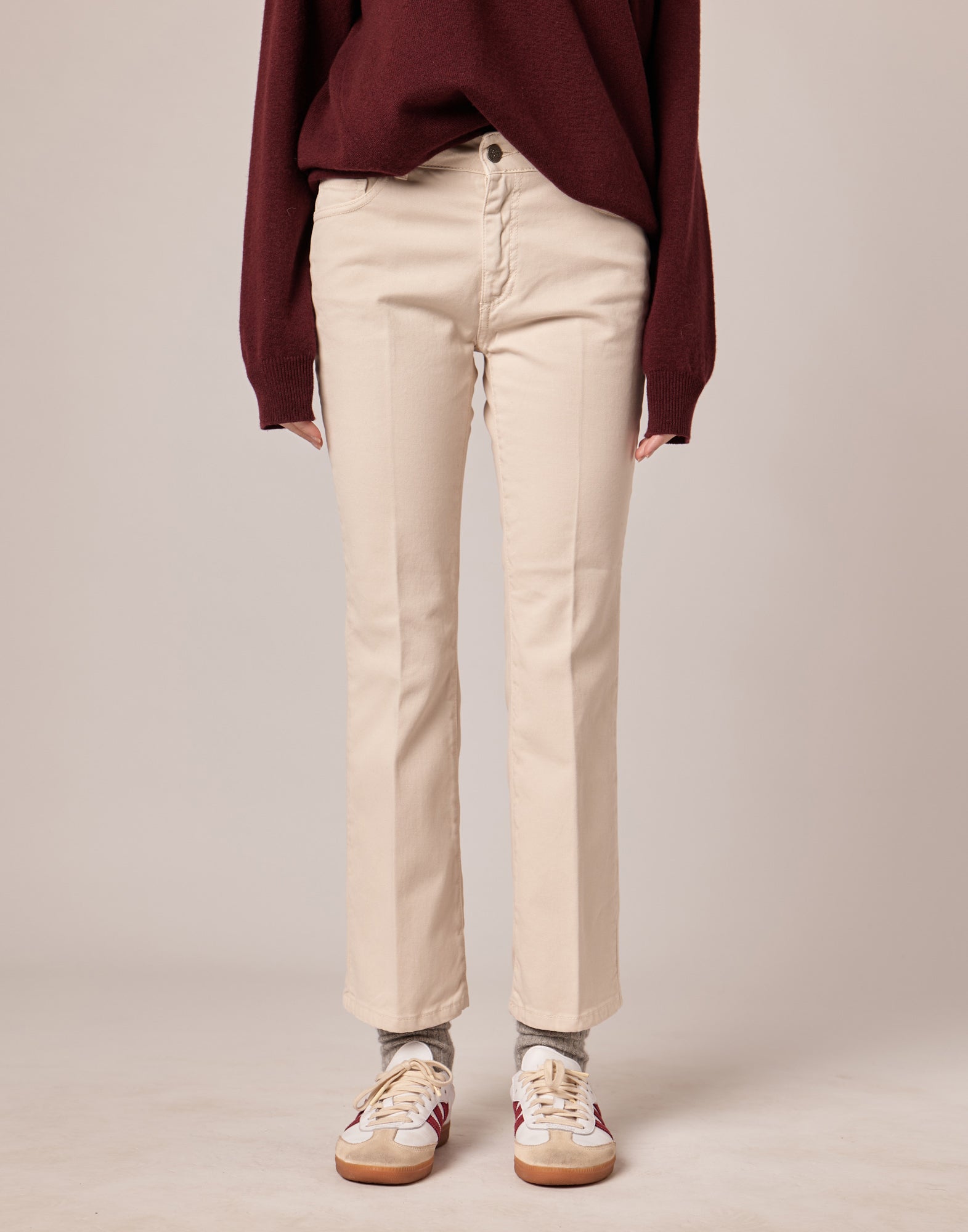 Pantaloni 5 Tasche in Drill Cotone Stretch Stucco