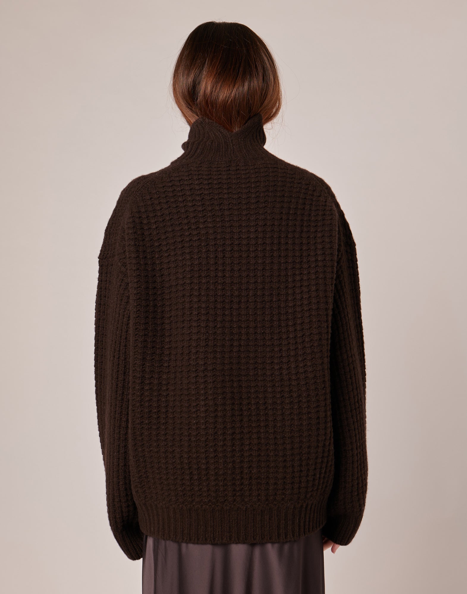 Maglione Dolcevita in Catenella di Lana Extrafine/Cashmere Cioccolato