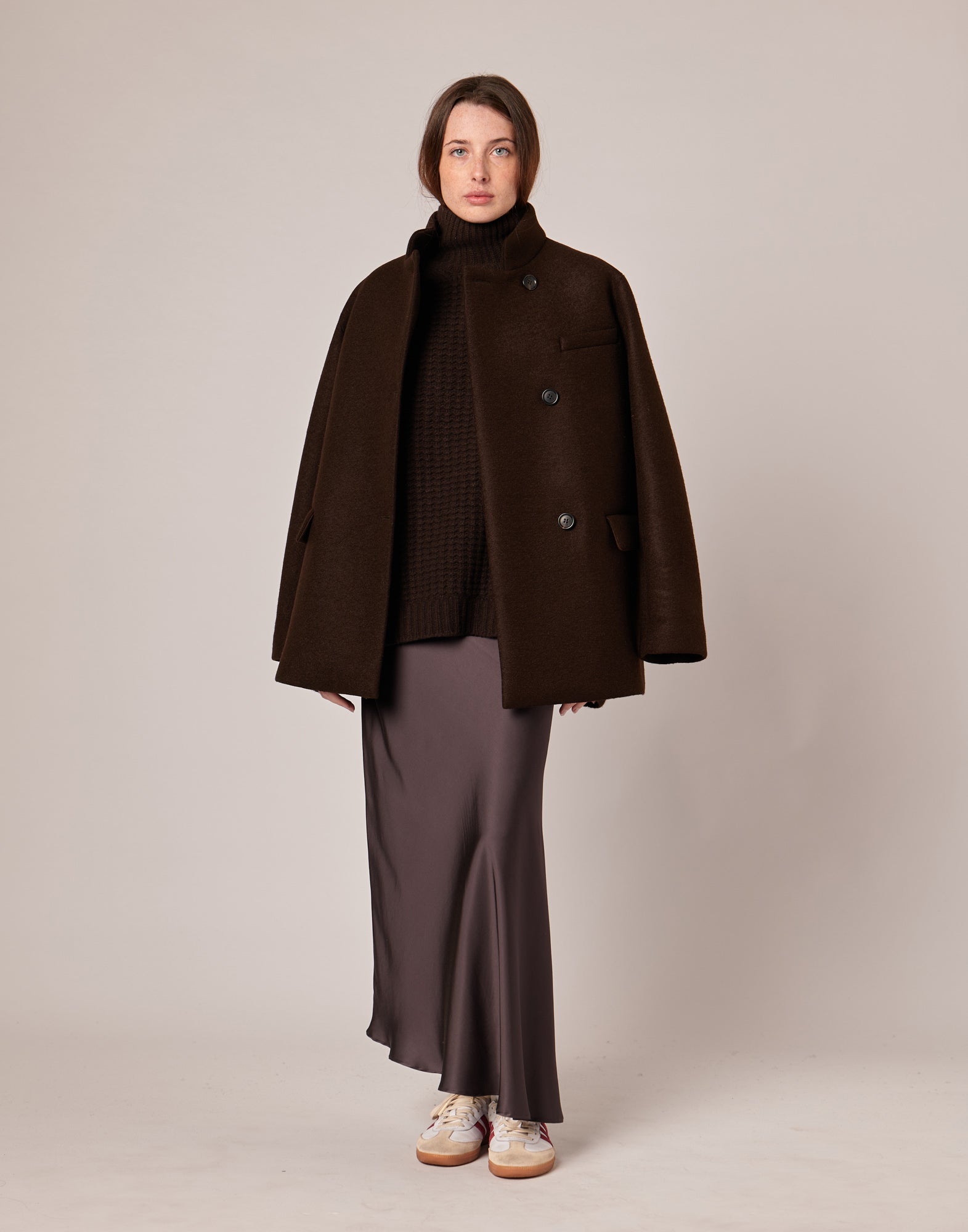 Maglione Dolcevita in Catenella di Lana Extrafine/Cashmere Cioccolato
