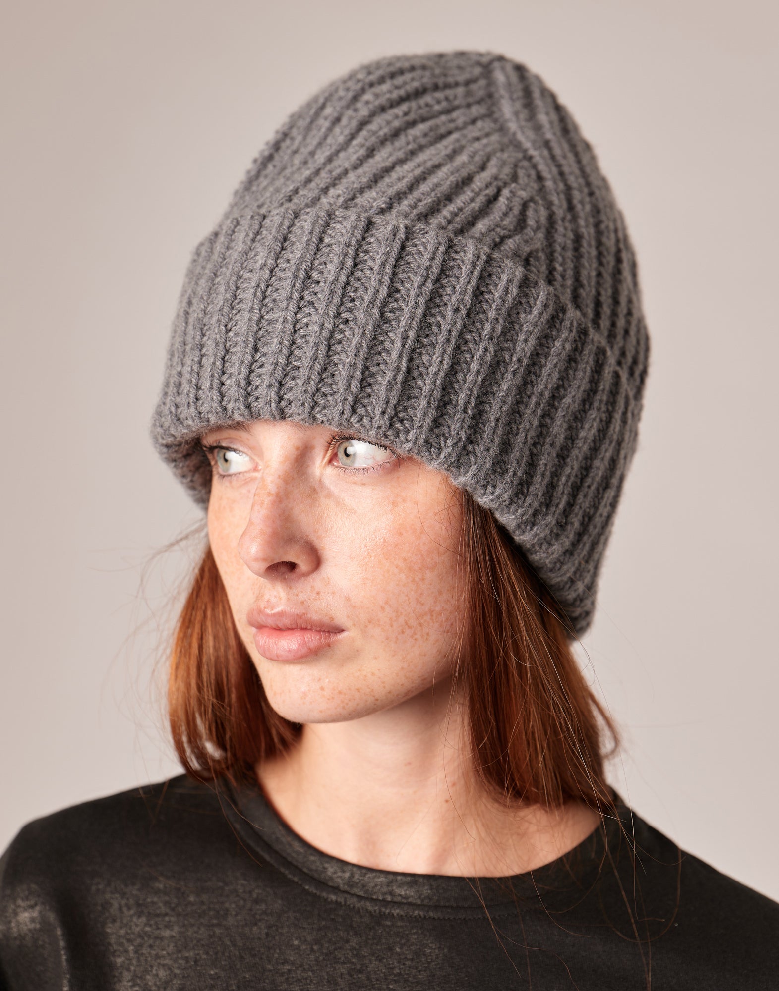 Berretto Over in Lana Cashmere Grigio Melange