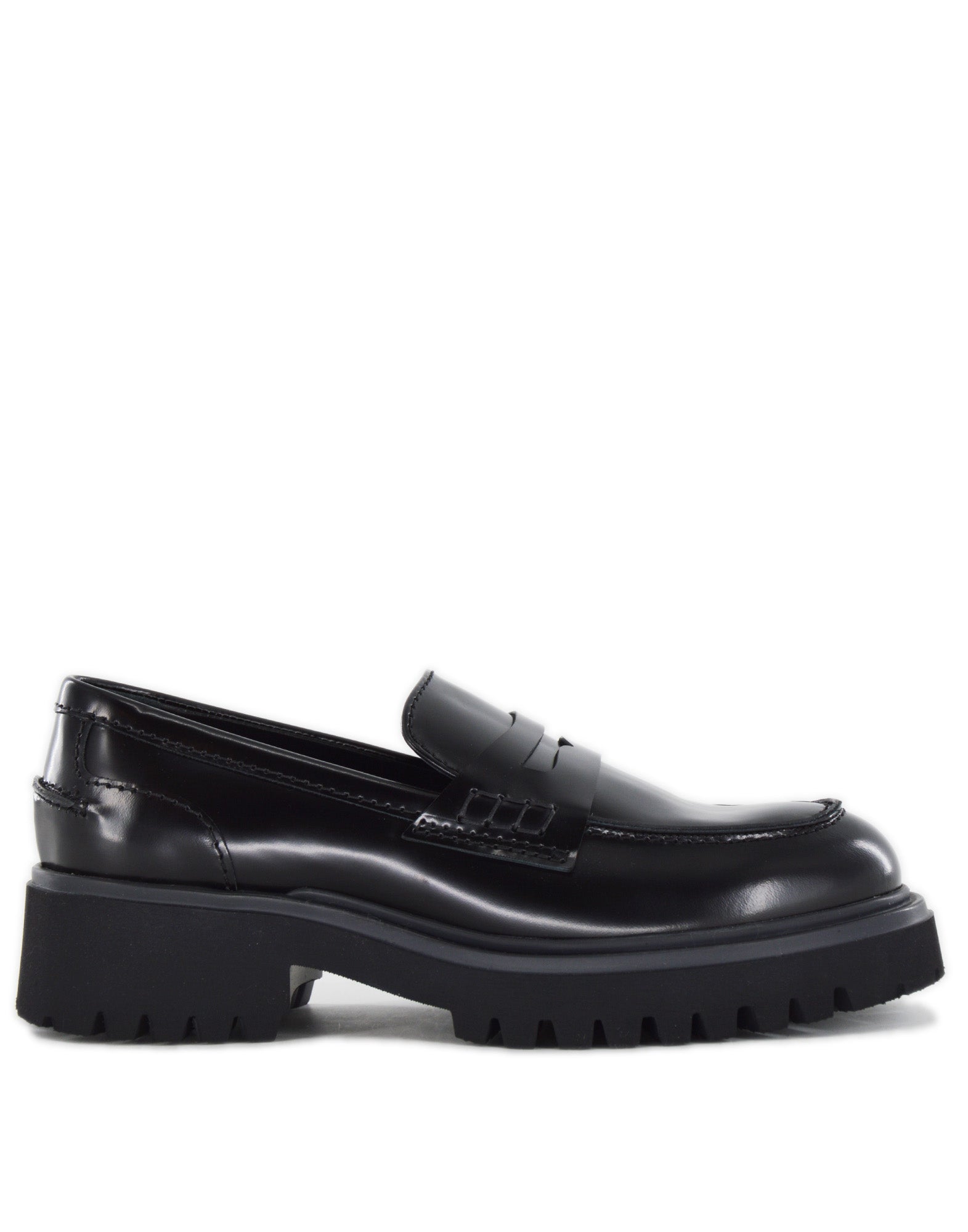 Mocassini Fondo Gomma in Vitello Nero Spazzolato