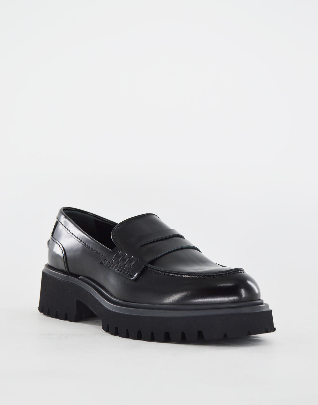 Mocassini Fondo Gomma in Vitello Nero Spazzolato