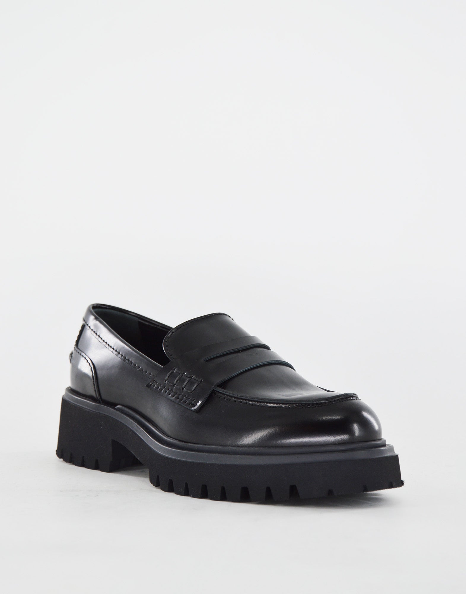 Mocassini Fondo Gomma in Vitello Nero Spazzolato