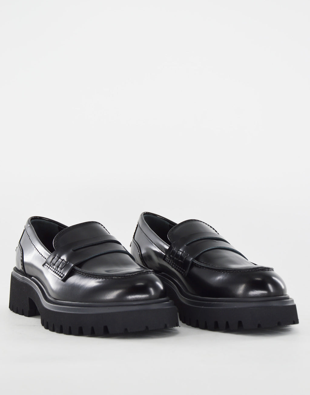 Mocassini Fondo Gomma in Vitello Nero Spazzolato