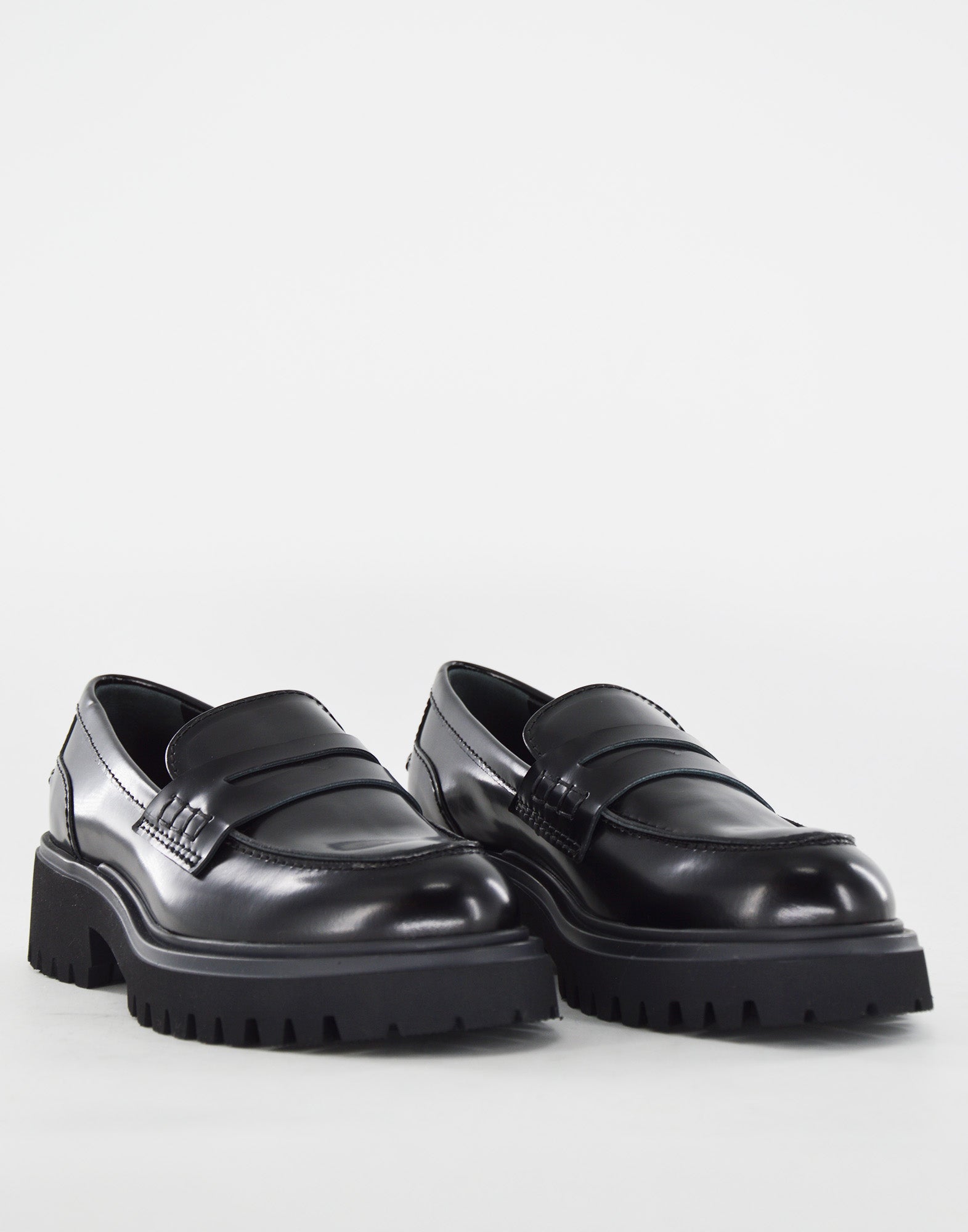 Mocassini Fondo Gomma in Vitello Nero Spazzolato