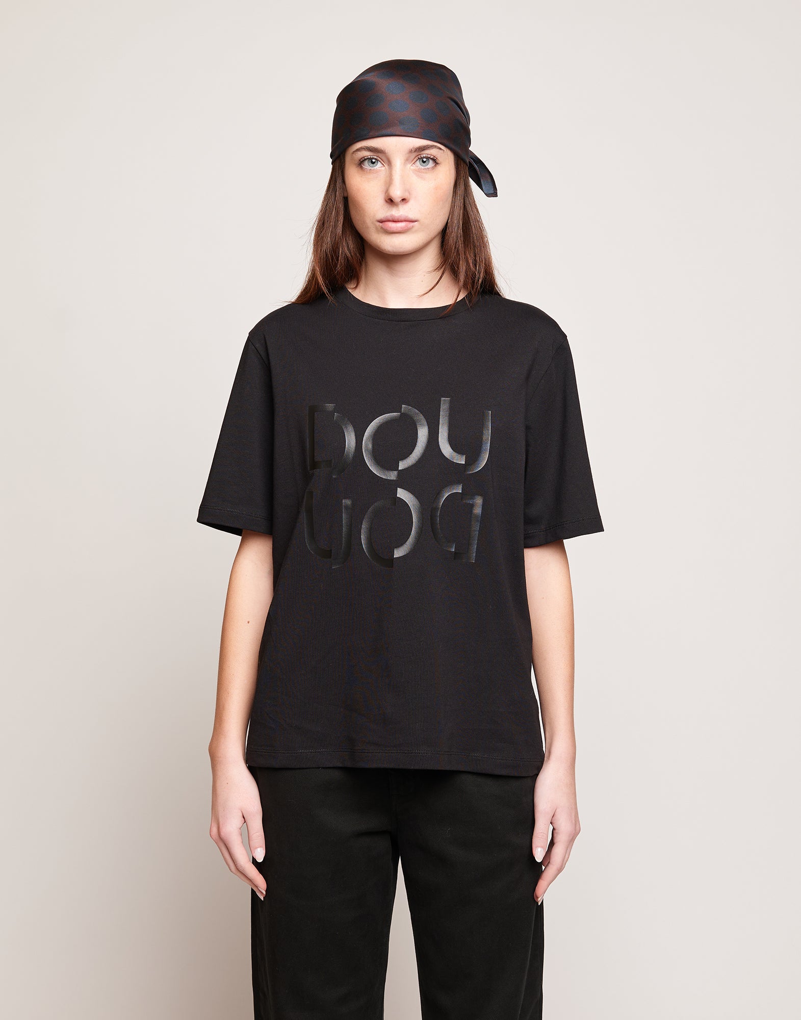 T-shirt Manica Corta con Stampa Logo Nera