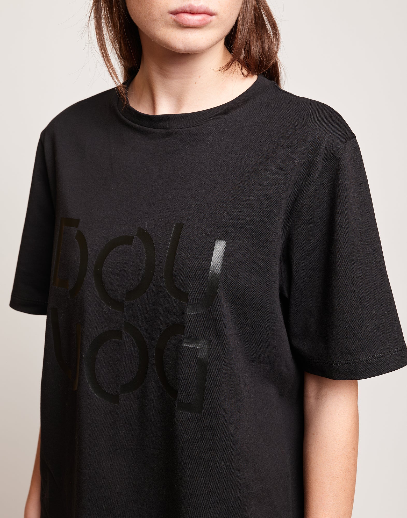 T-shirt Manica Corta con Stampa Logo Nera