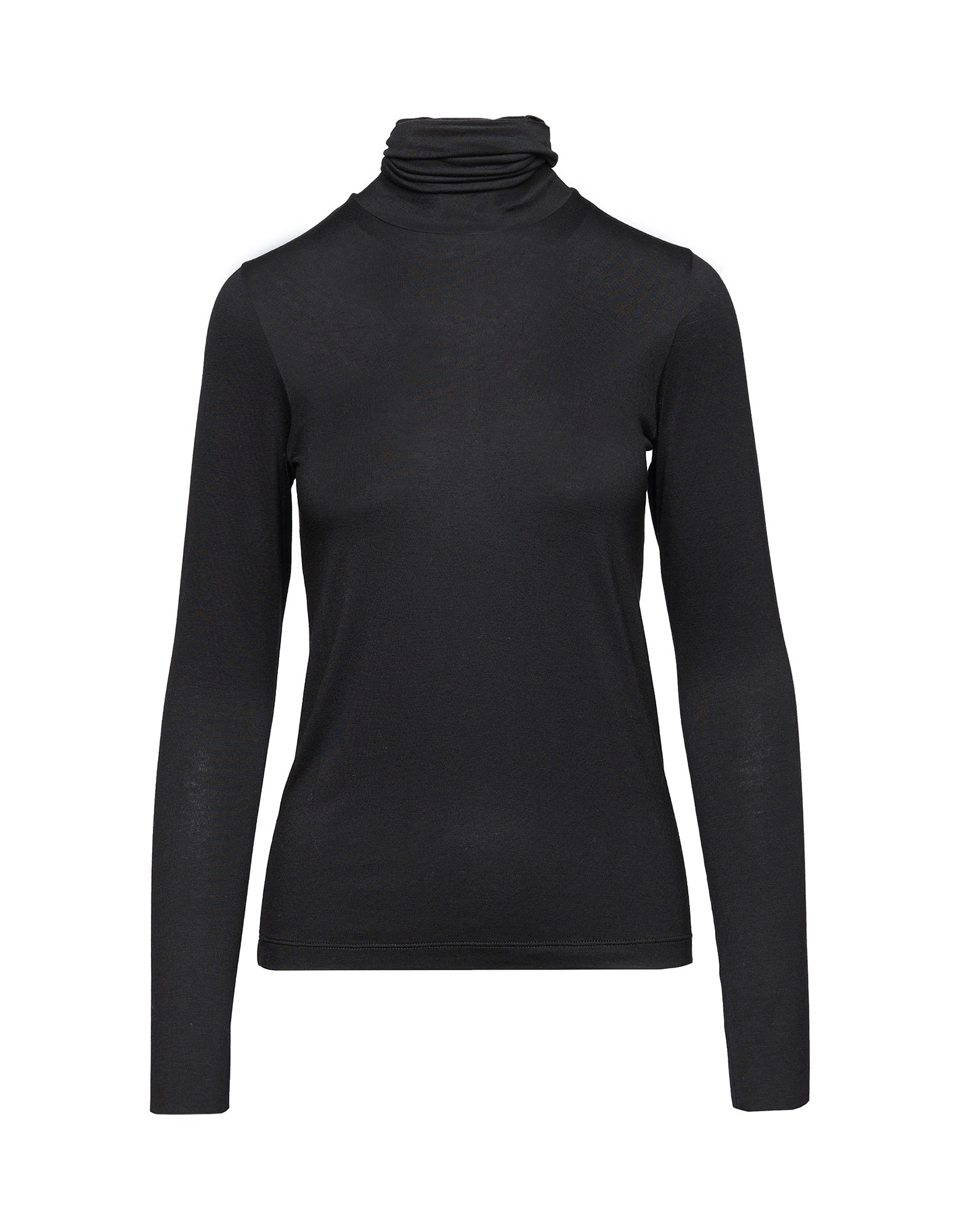 T-shirt a Collo Alto in Jersey di Viscosa Stretch Nera