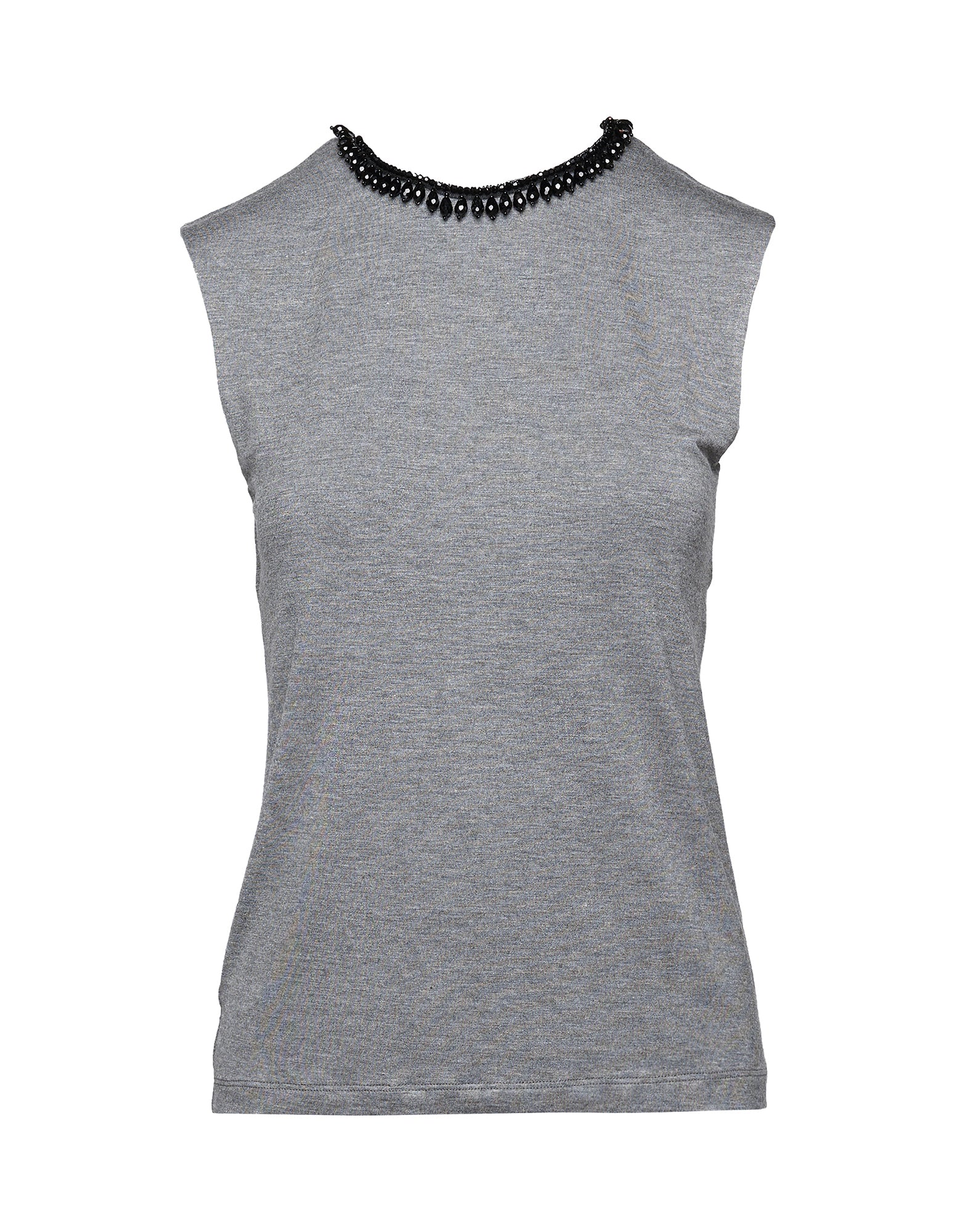 Top Senza Maniche in Jersey di Viscosa Stretch con Dettaglio Gioiello Grigio Melange
