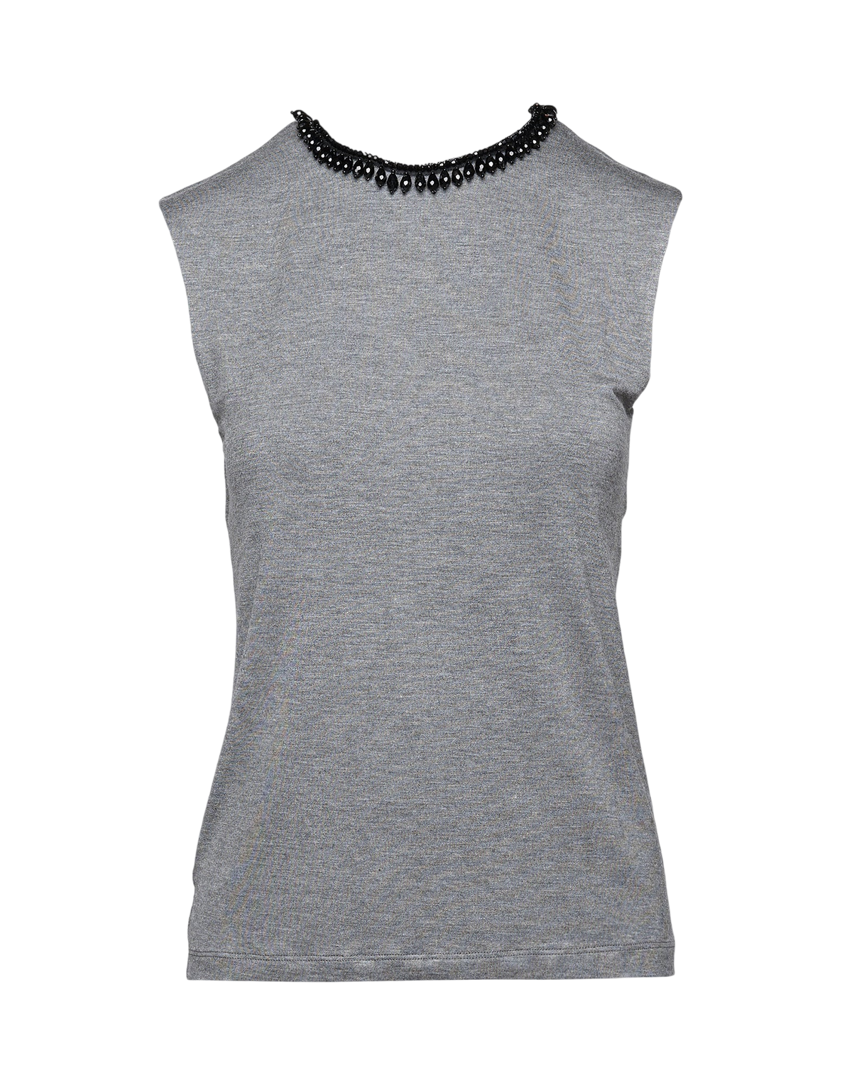 Top sans manches en jersey de viscose stretch avec détail bijou gris chiné