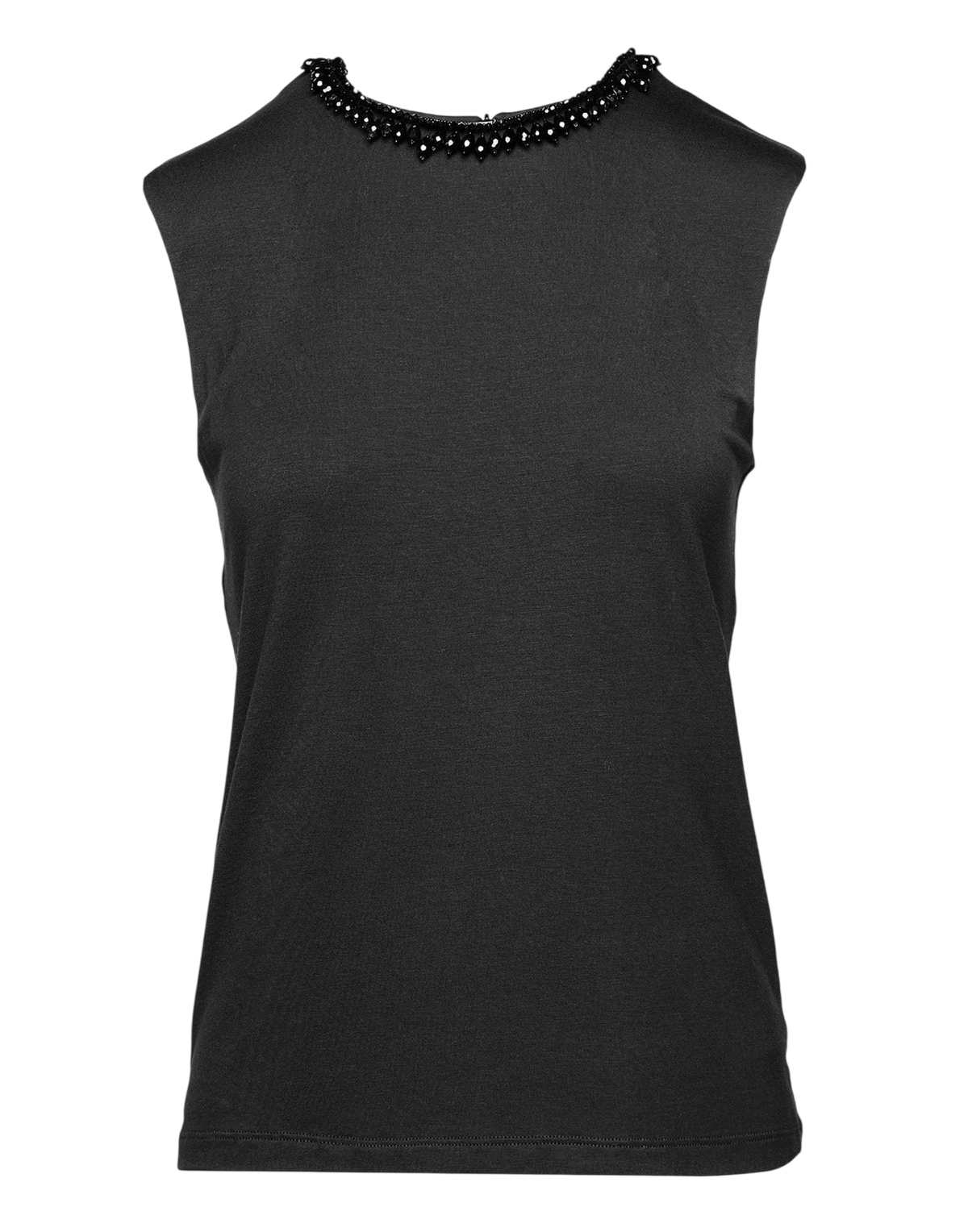 Sleeveless Stretch Viscose Jersey Top with Black Jewel Detail