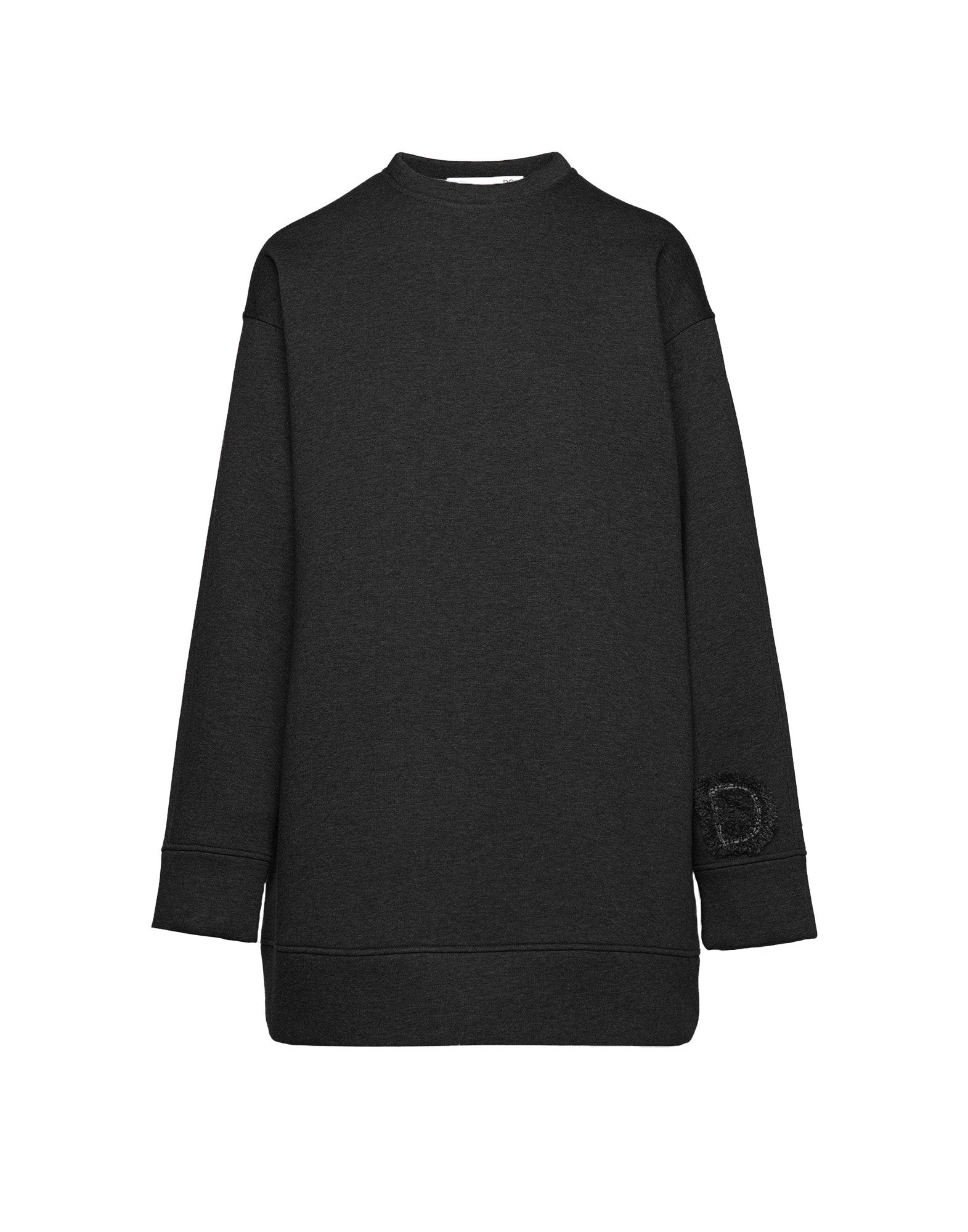 Abito in Felpa Soft con Ricamo Applicato Nero