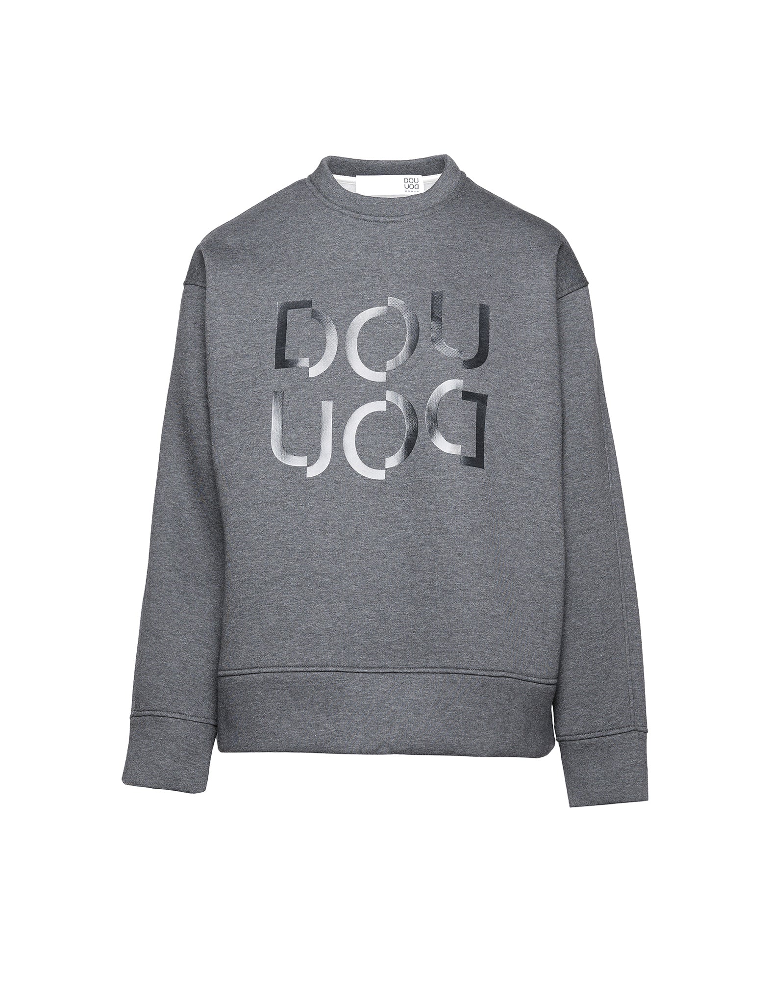 Felpa in Cotone con Logo Frontale Grigio Melange