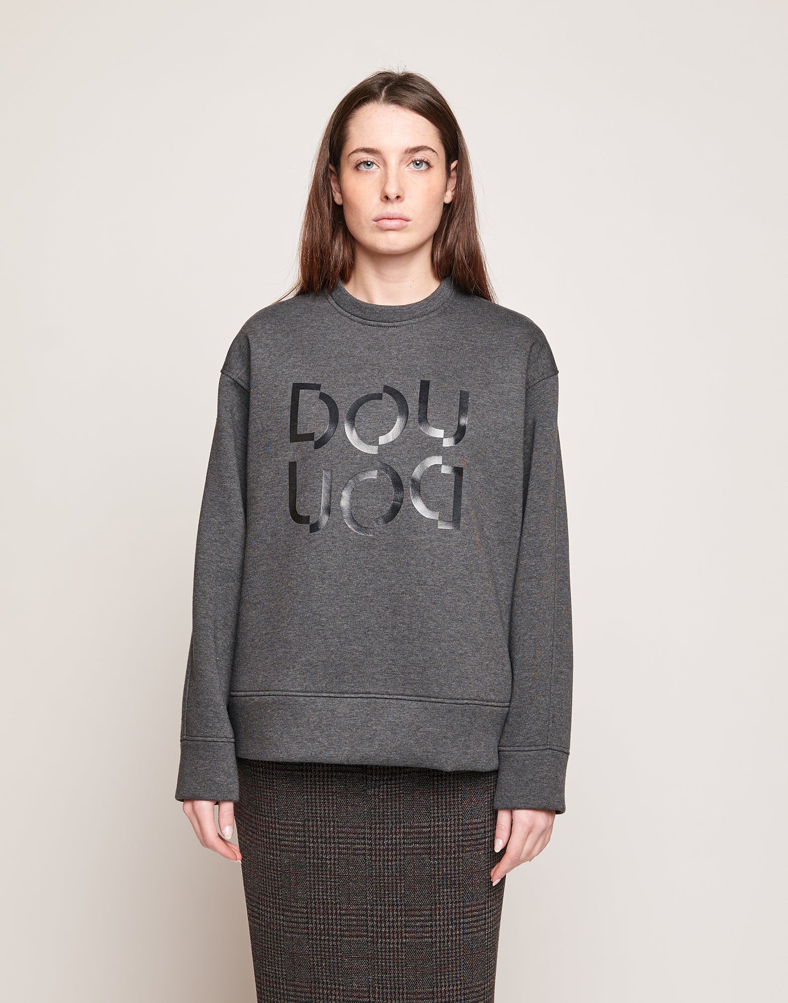 Felpa in Cotone con Logo Frontale Grigio Melange