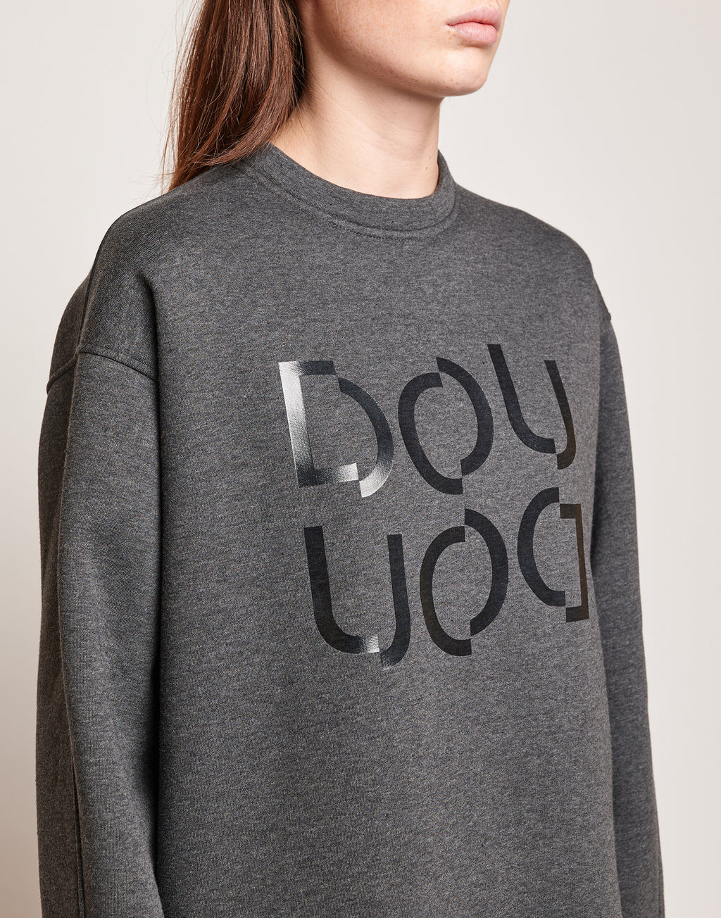 Felpa in Cotone con Logo Frontale Grigio Melange