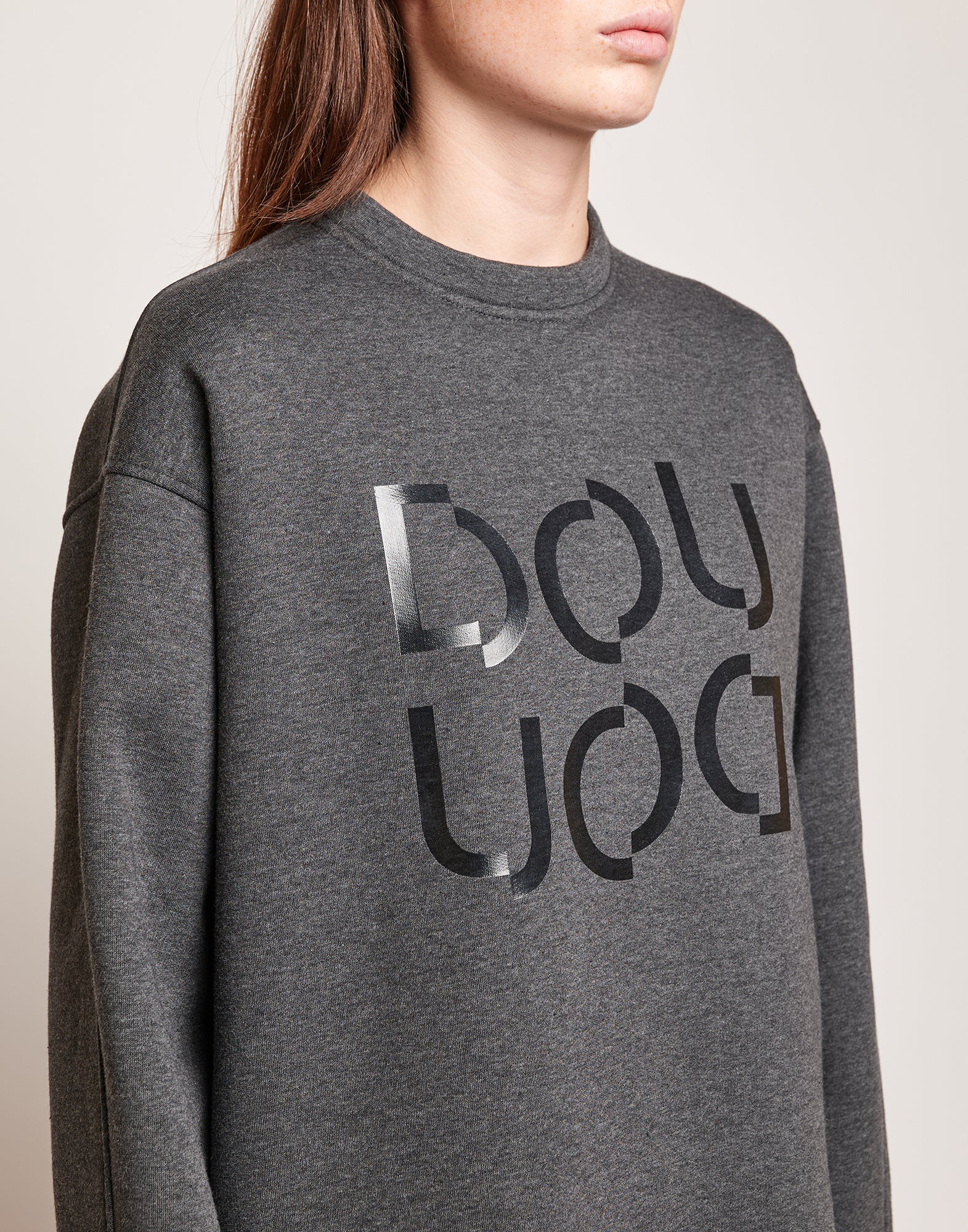 Felpa in Cotone con Logo Frontale Grigio Melange