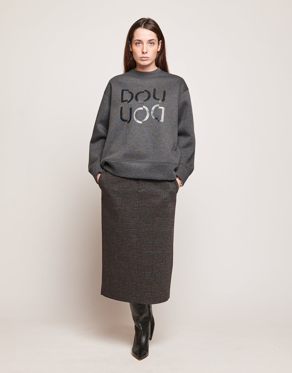 Felpa in Cotone con Logo Frontale Grigio Melange