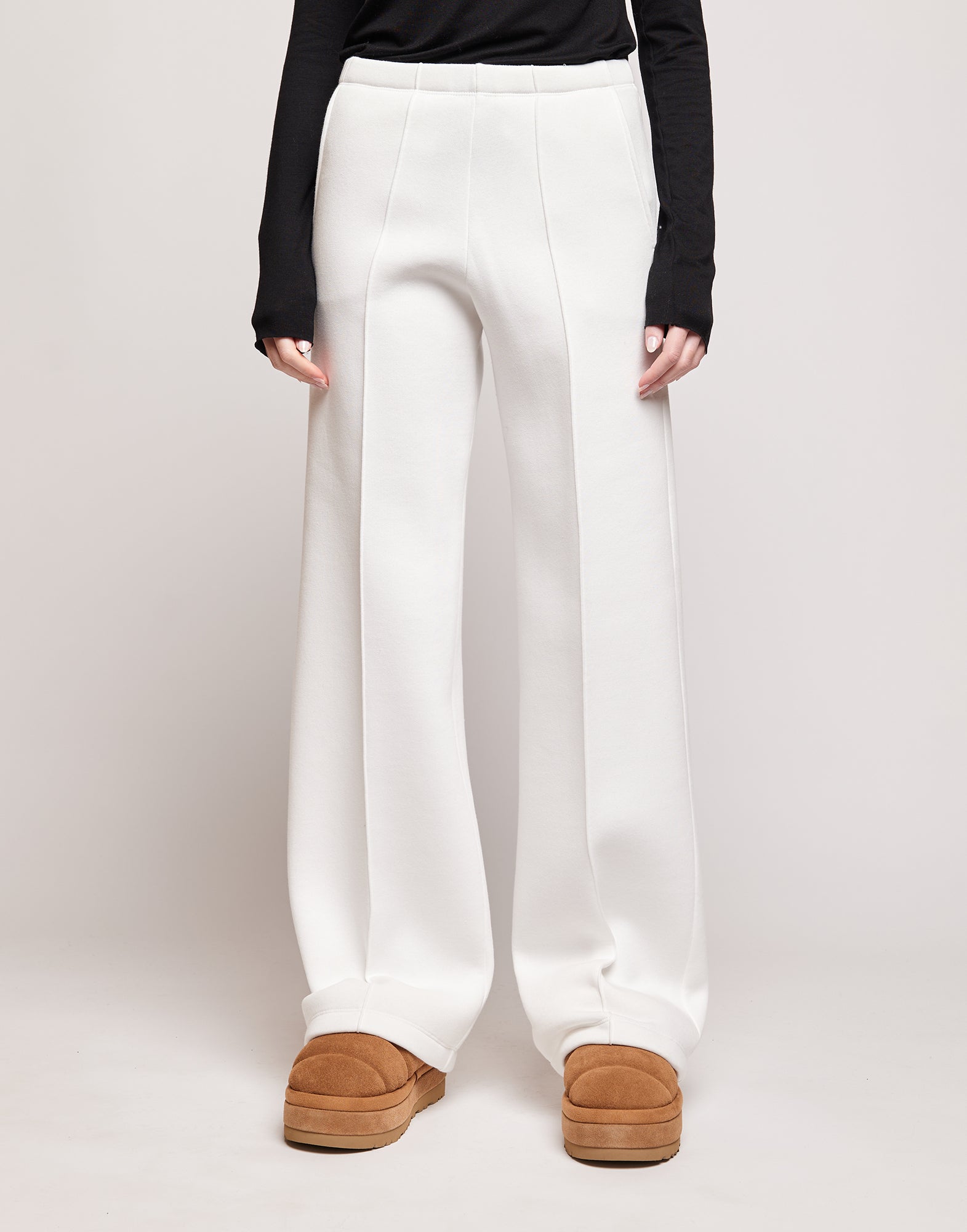 Pantaloni a Gamba Larga in Felpa Soft Panna