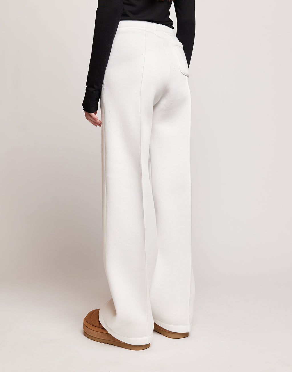 Pantaloni a Gamba Larga in Felpa Soft Panna