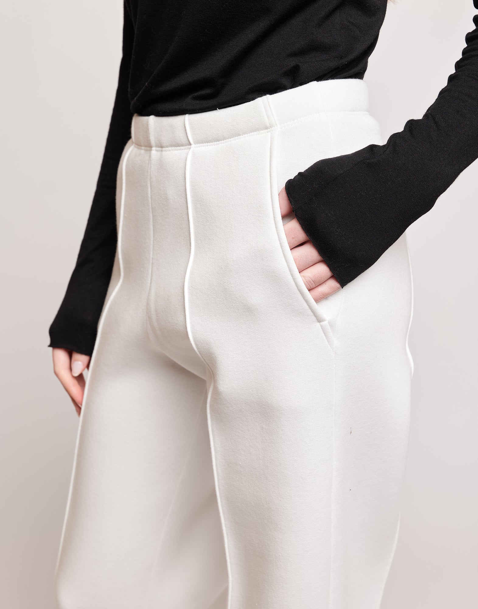 Pantaloni a Gamba Larga in Felpa Soft Panna