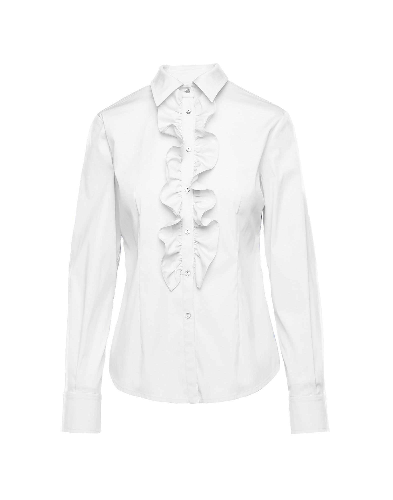 Camicia in Popeline Stretch con Rouches Frontali Bianca
