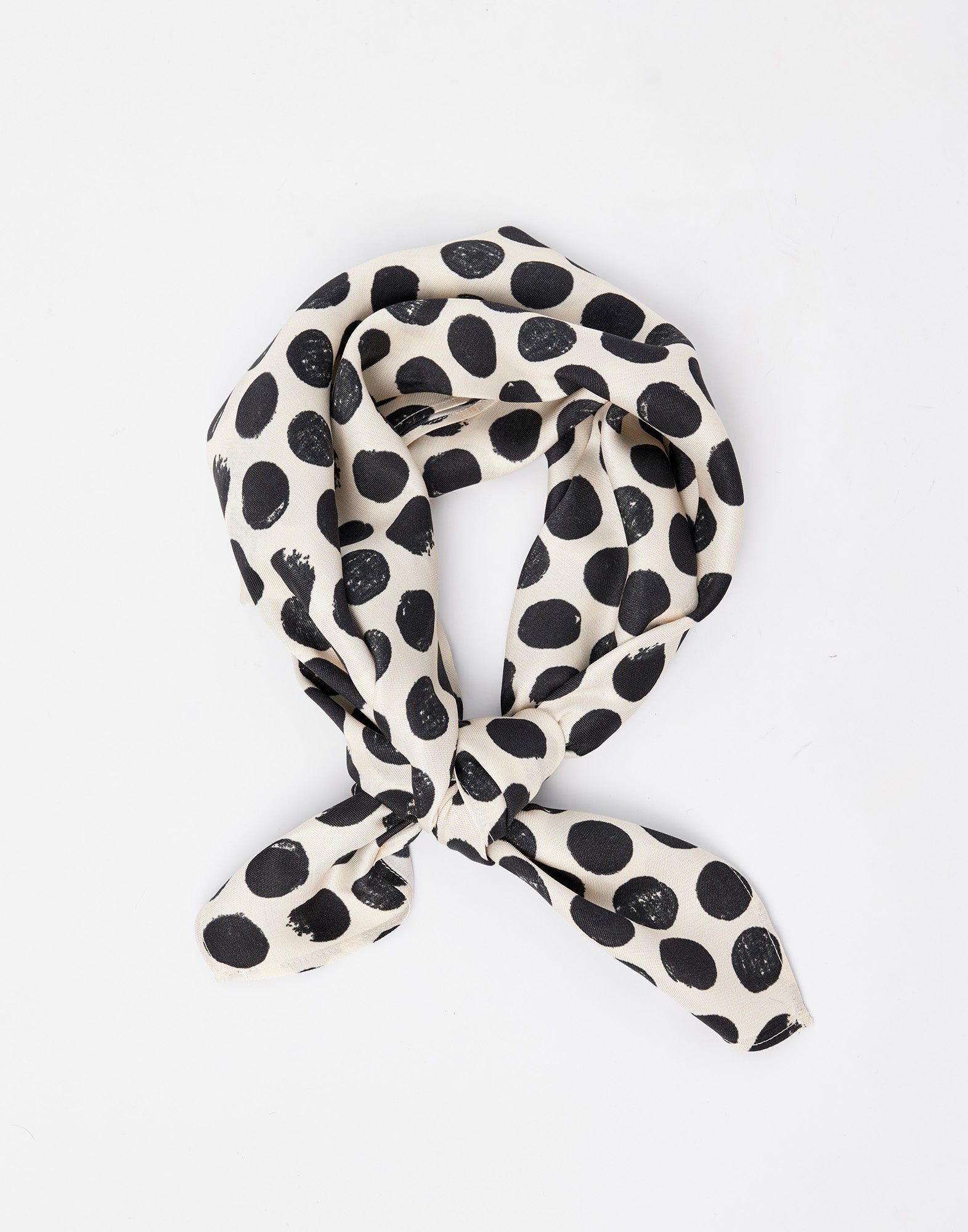 Foulard in Twill con Stampa Pois Champagne/Nero