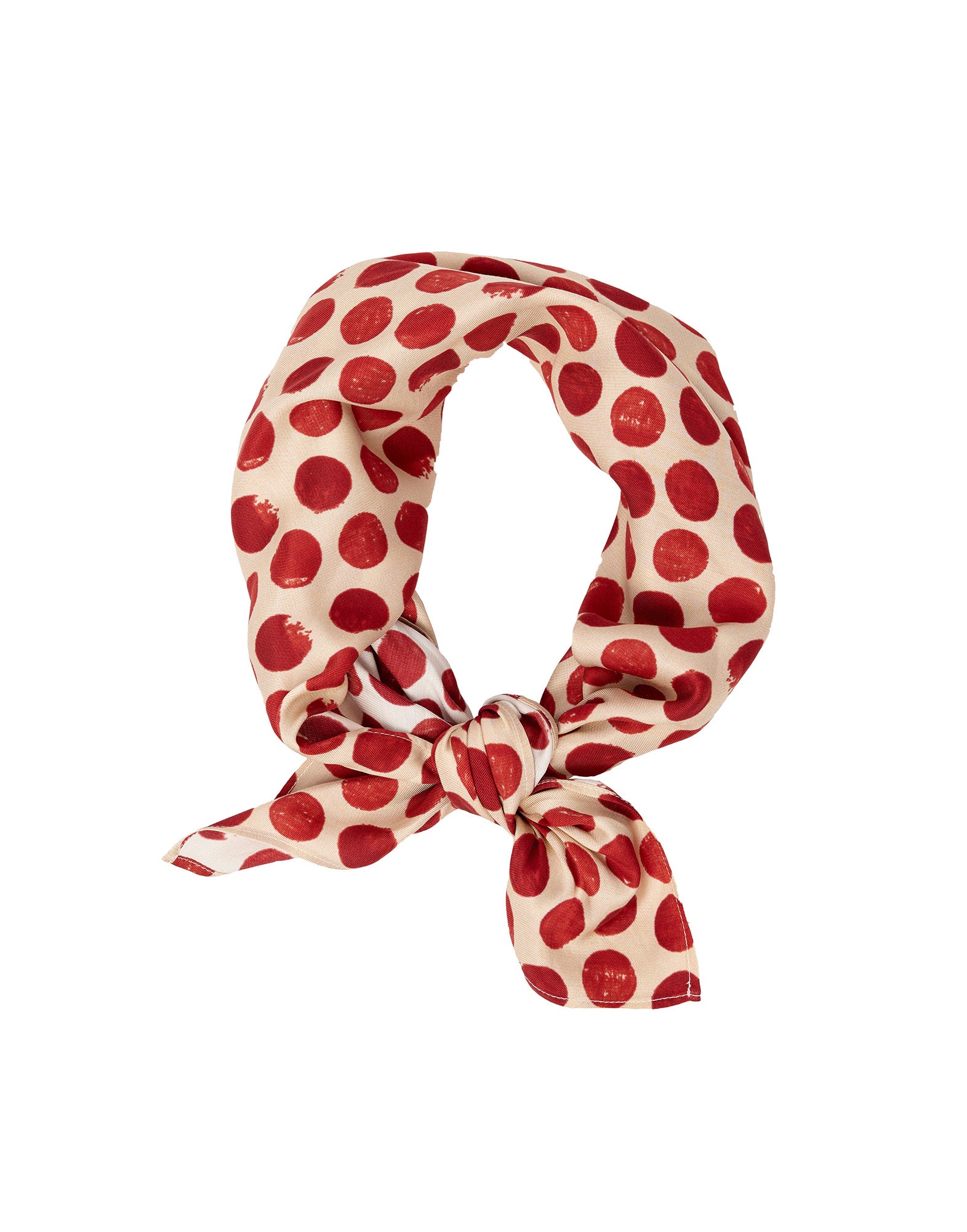 Foulard in Twill con Stampa Pois Vaniglia/Cherry