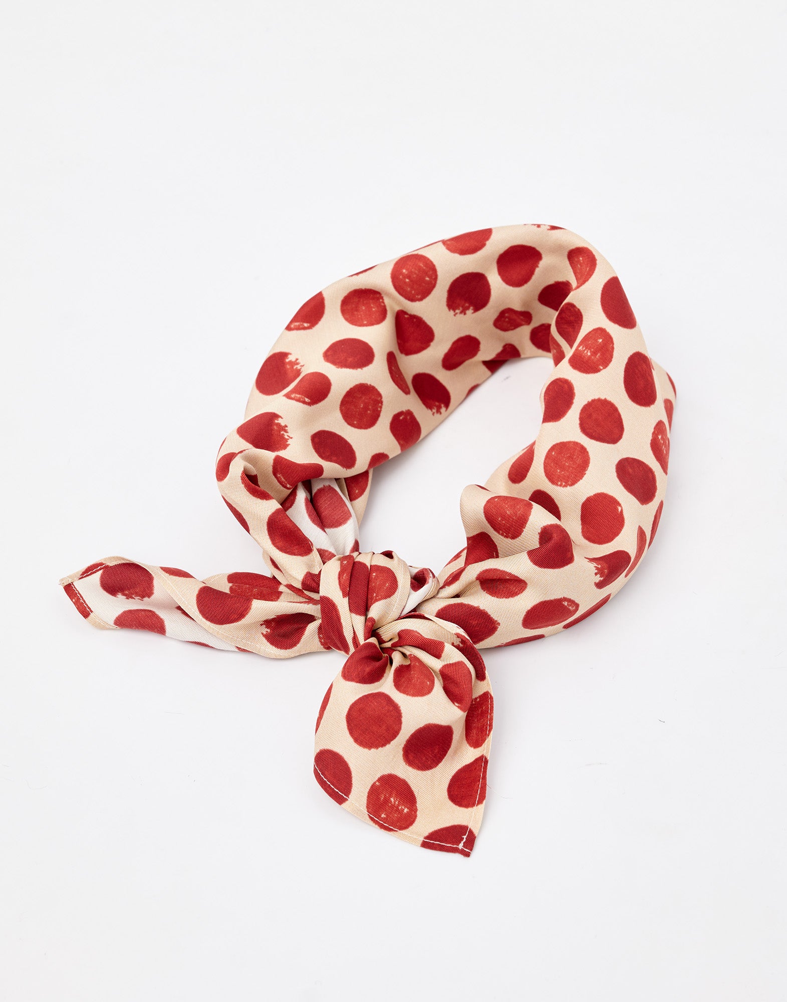 Foulard in Twill con Stampa Pois Vaniglia/Cherry