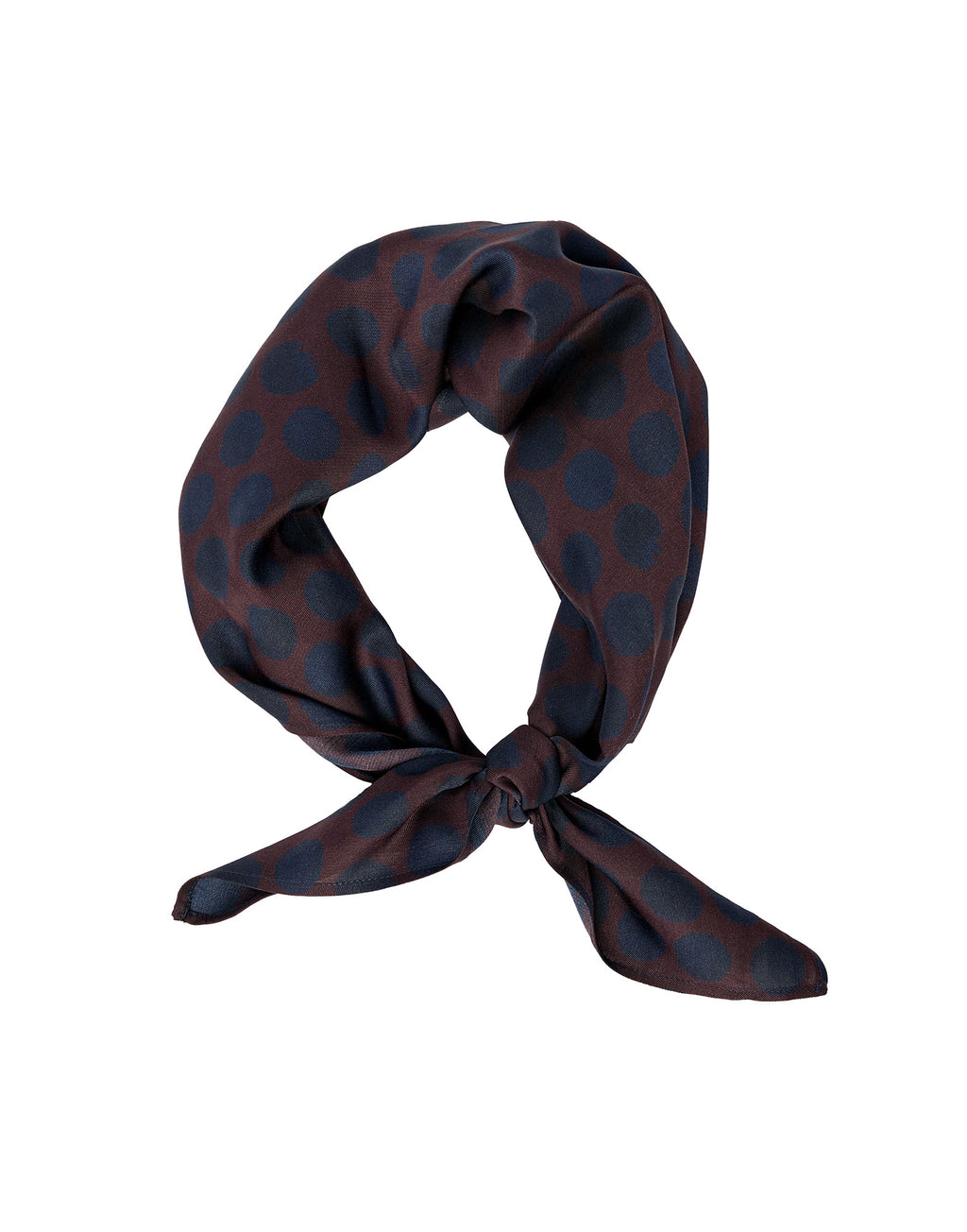 Foulard in Twill con Stampa Pois Moka/Oltremare