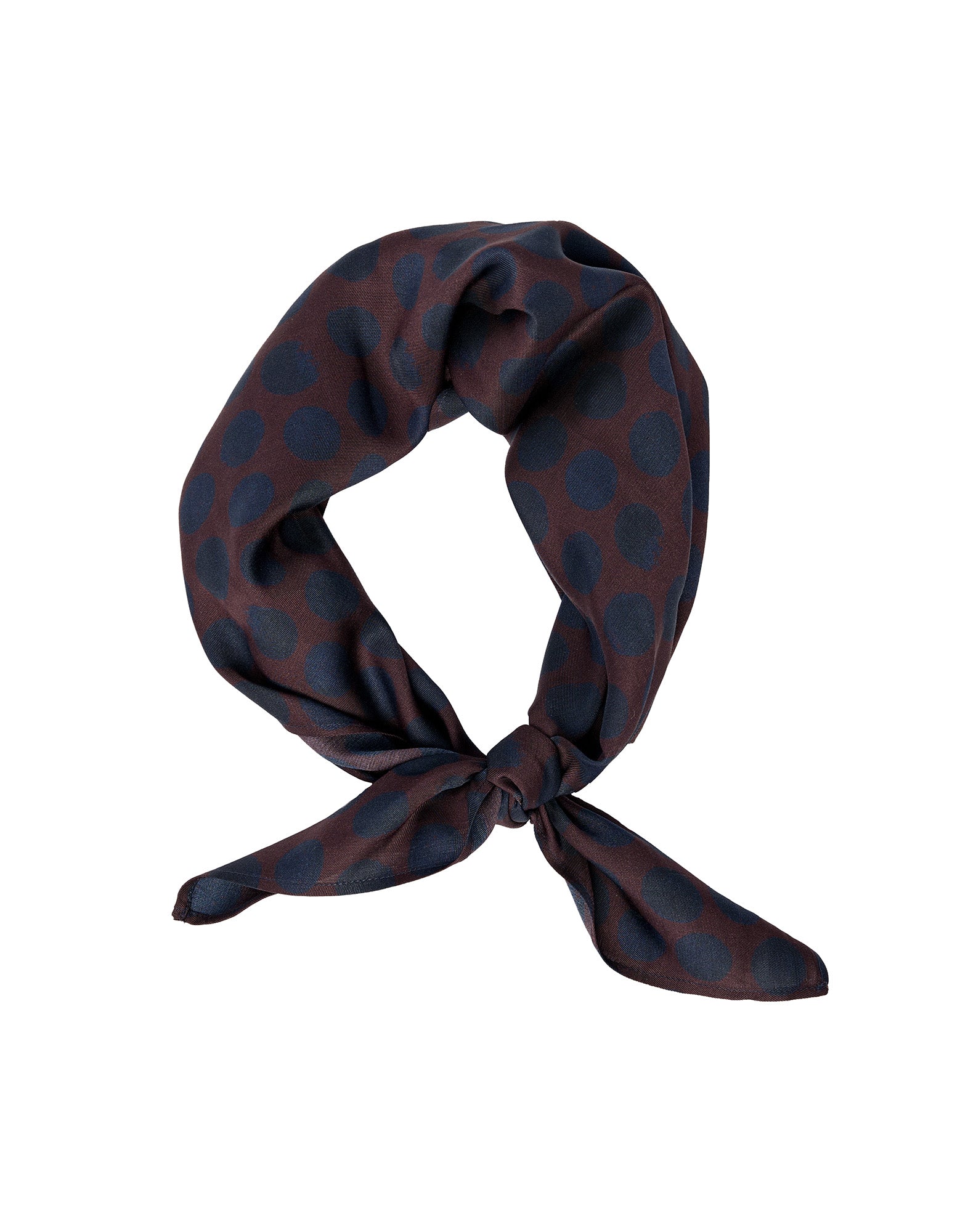 Foulard in Twill con Stampa Pois Moka/Oltremare