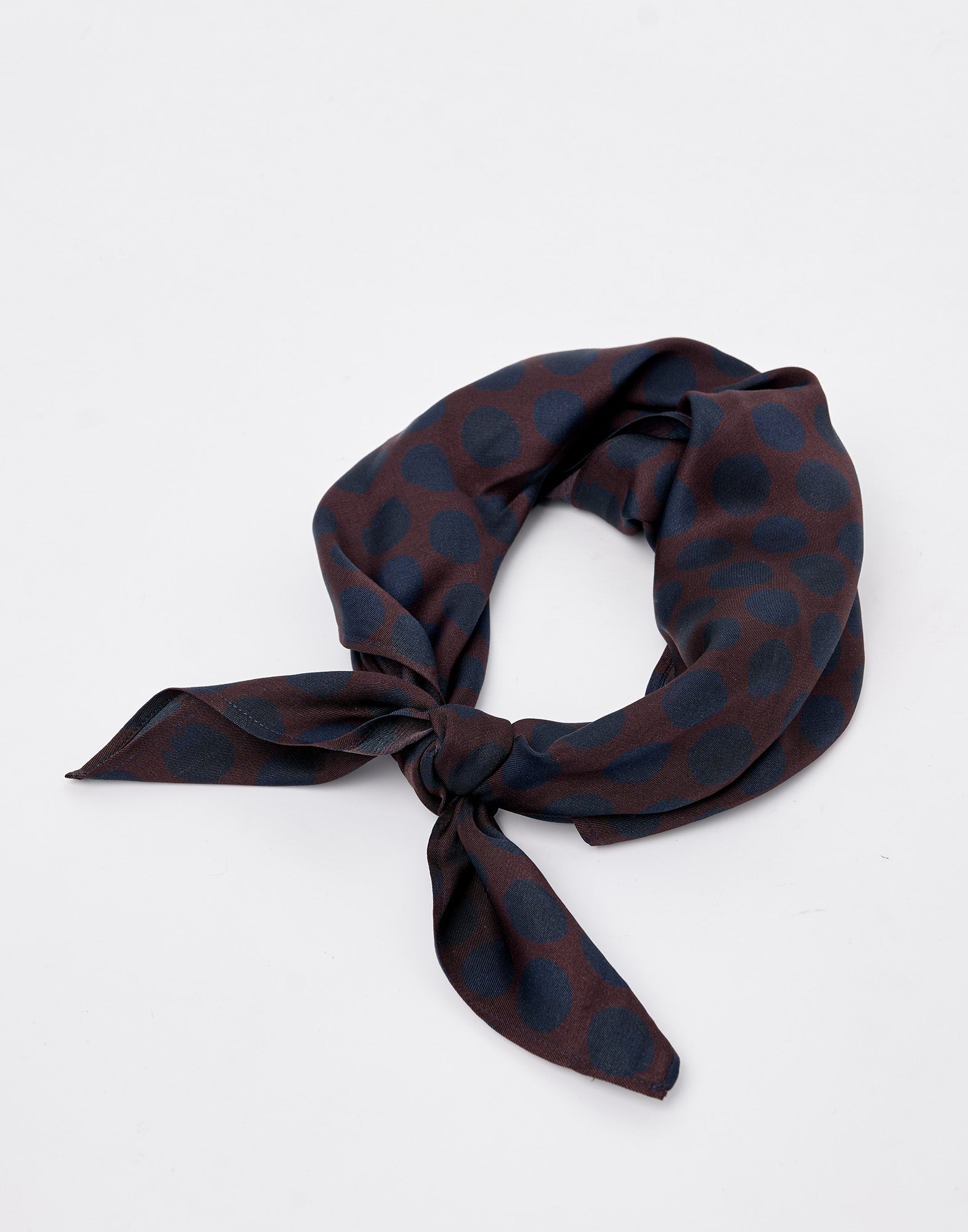 Foulard in Twill con Stampa Pois Moka/Oltremare