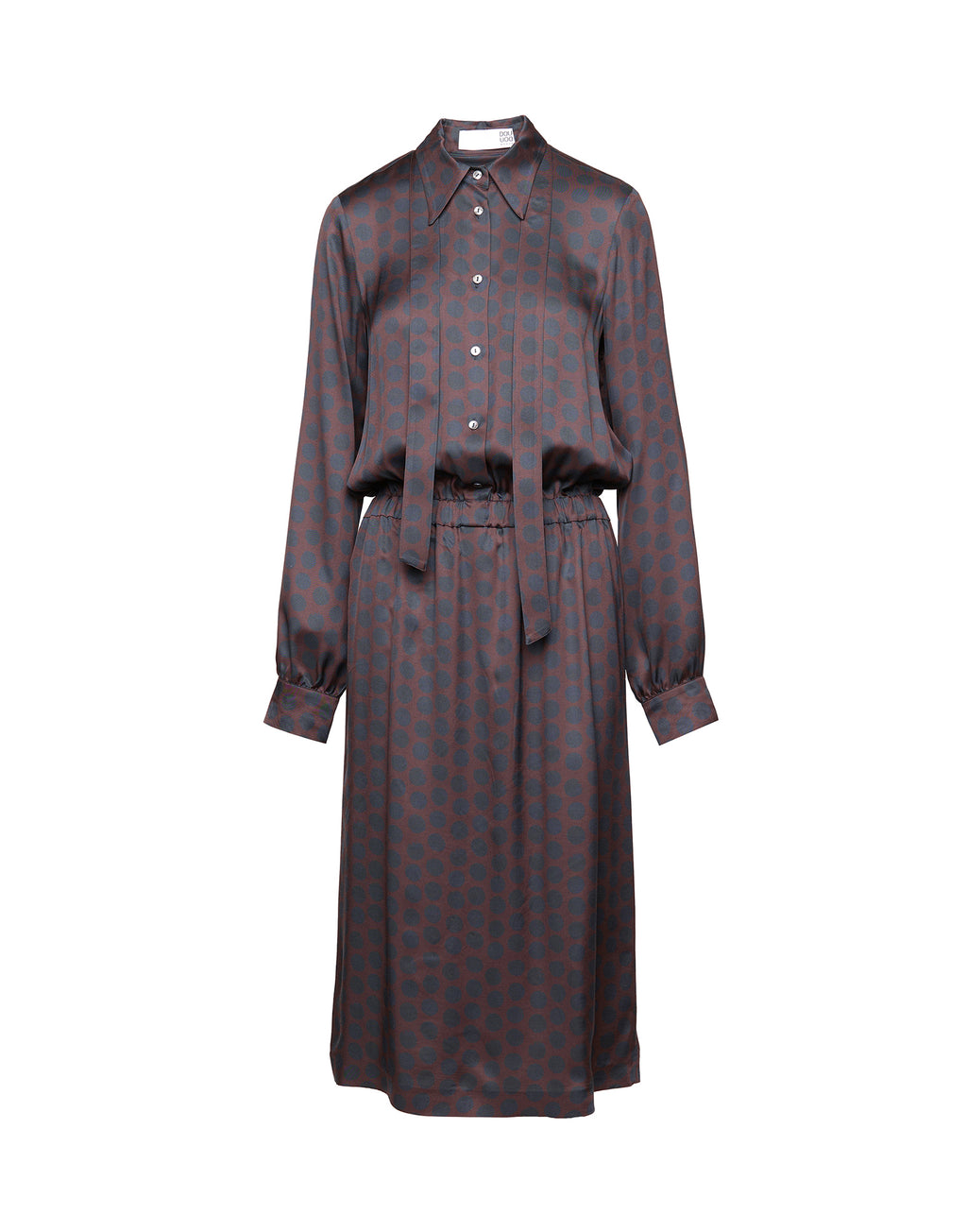 Abito Camicia in Twill Stampato a Pois Moka/Oltremare