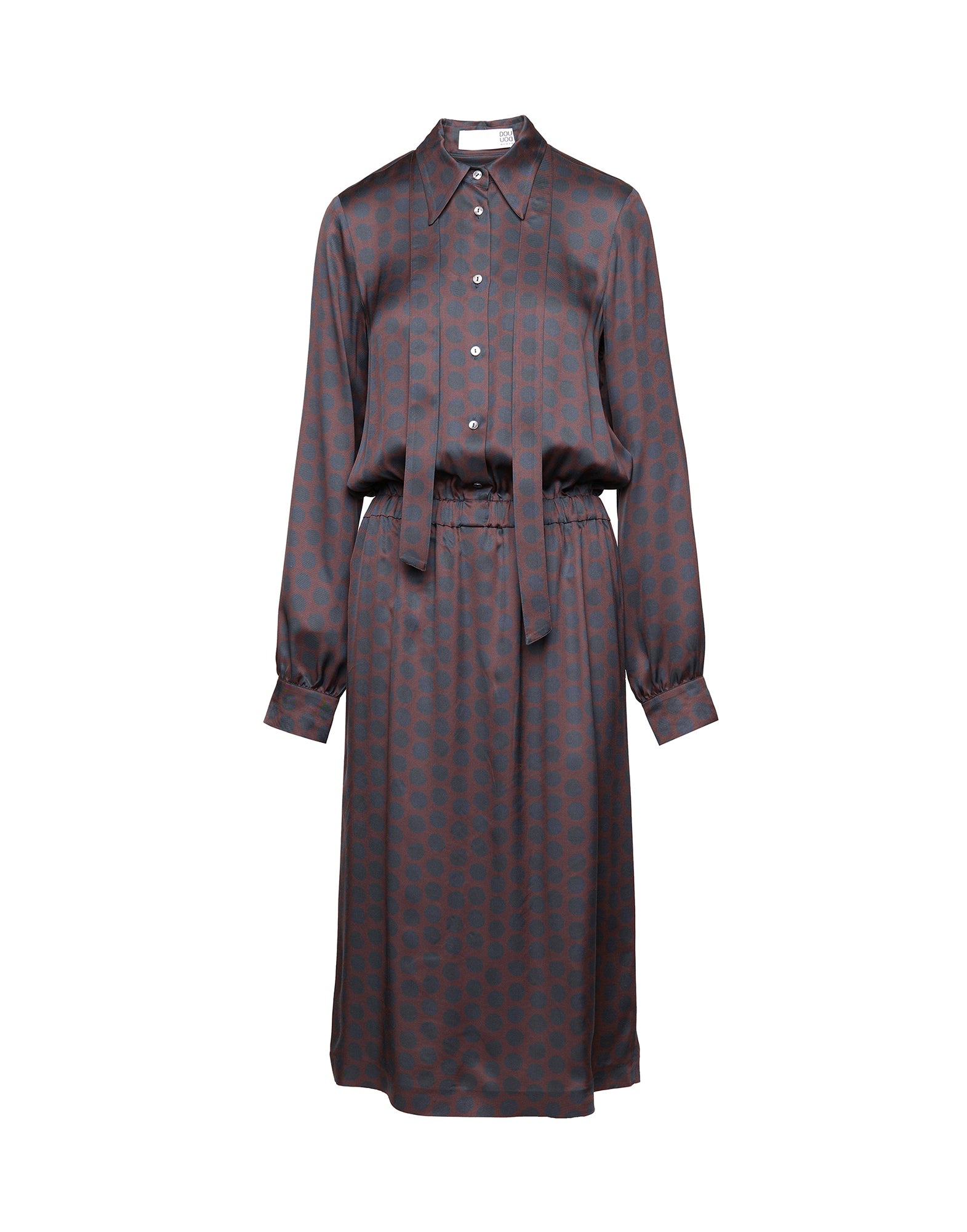 Abito Camicia in Twill Stampato a Pois Moka/Oltremare