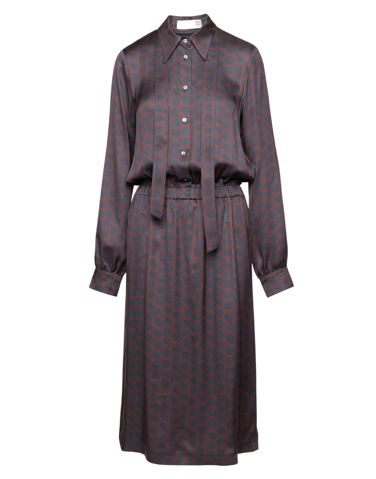 Mocha/Ultramarine Polka Dot Print Twill Shirt Dress