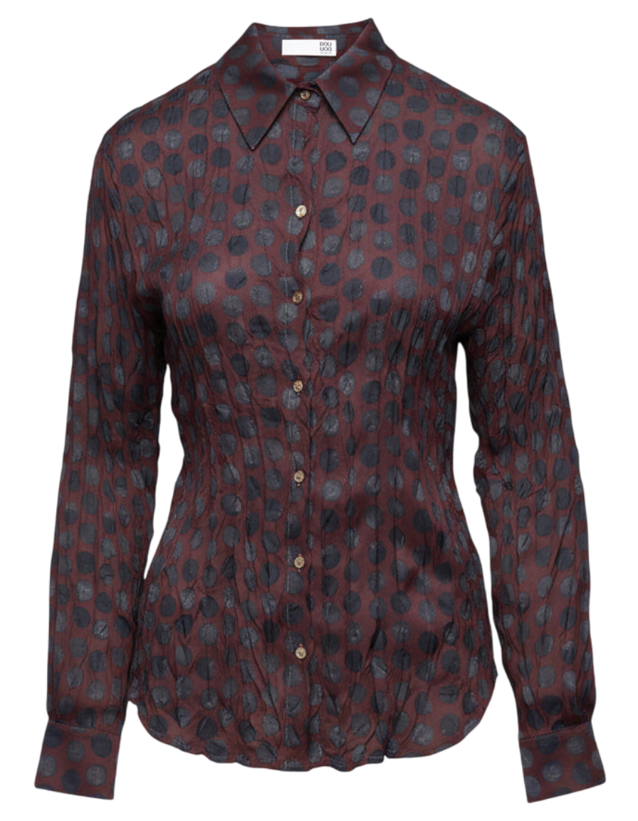 Mocha/Ultramarine Pleated Twill Polka Dot Shirt
