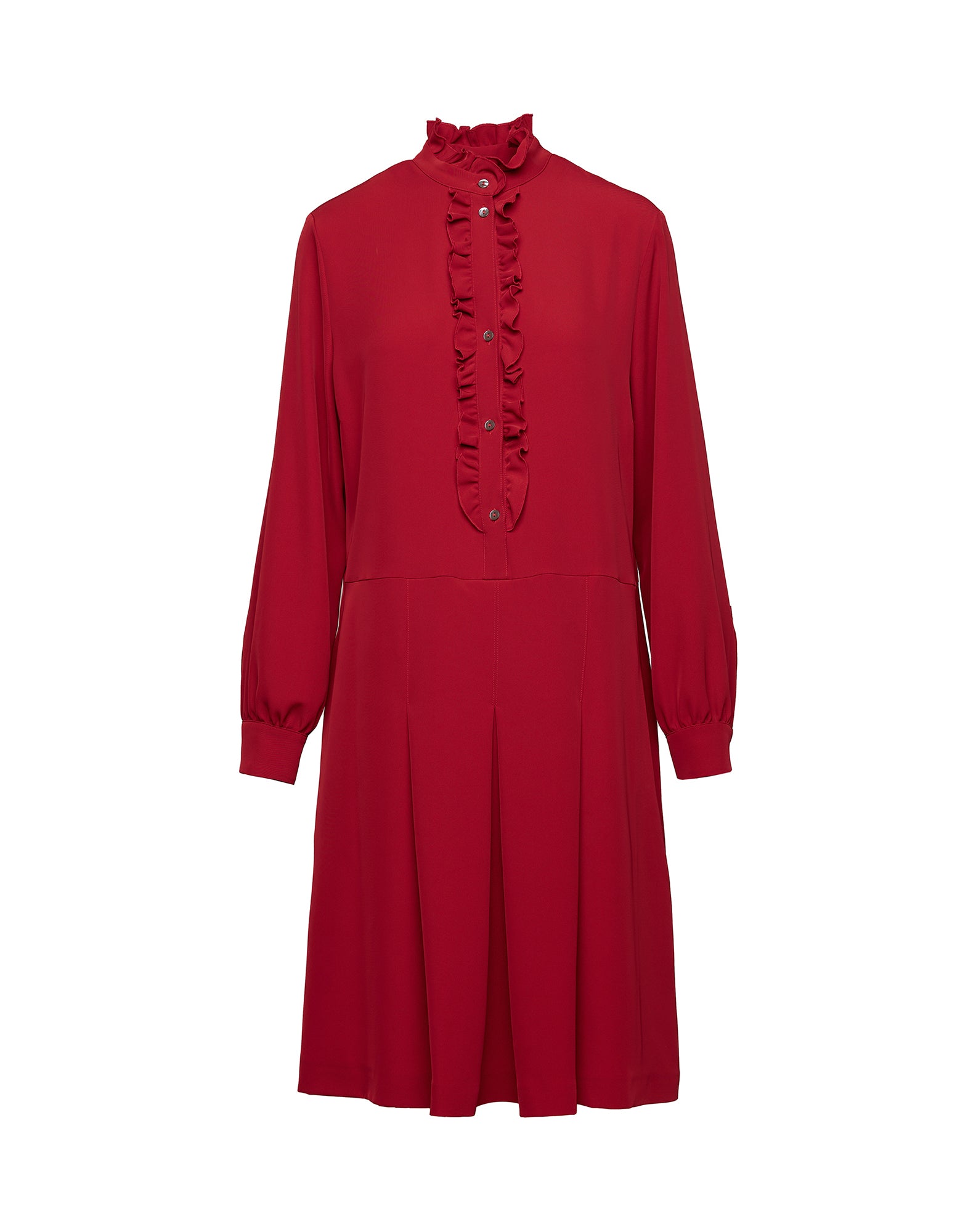 Abito Camicia in Cady Fluido con Rouches Cherry