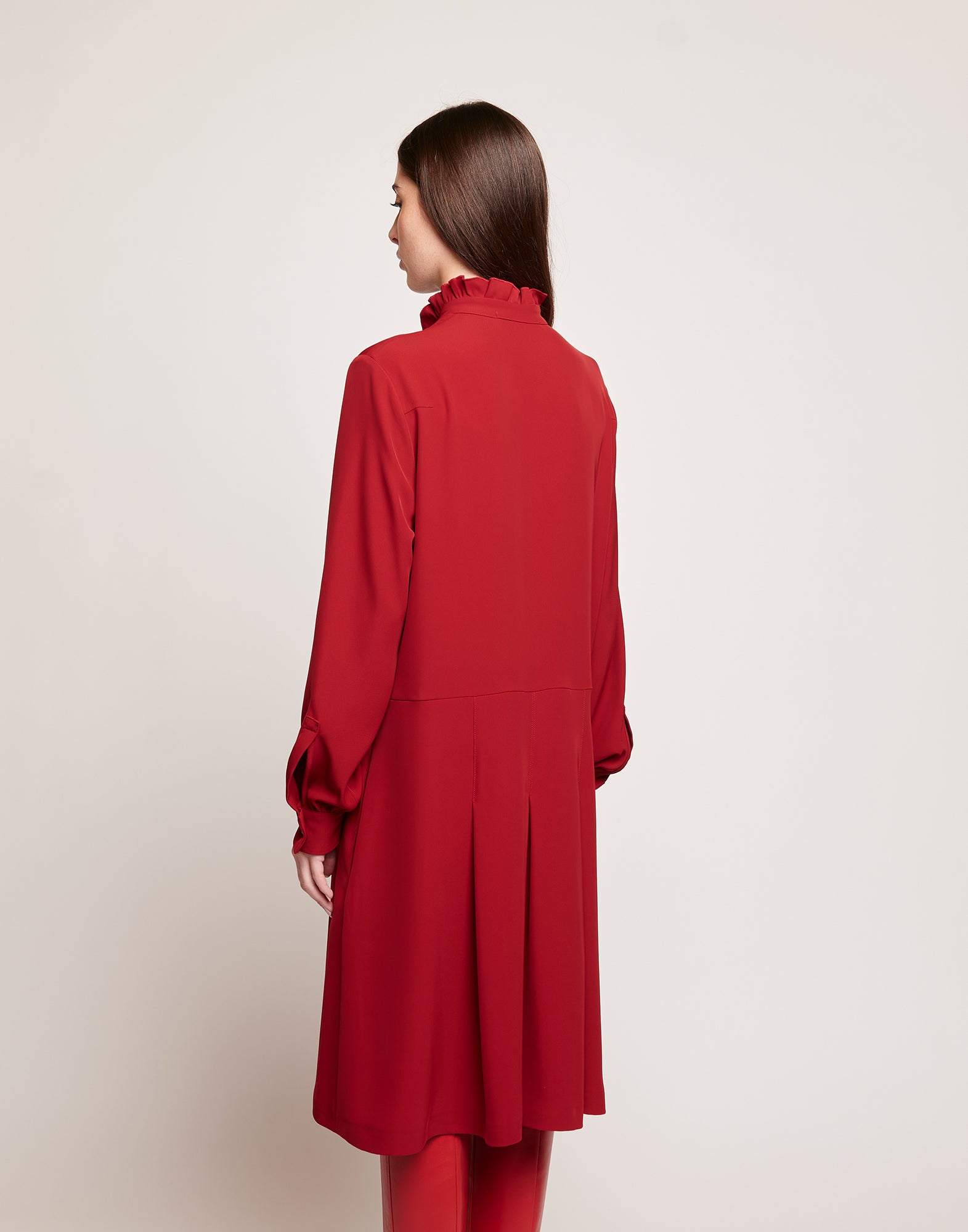 Abito Camicia in Cady Fluido con Rouches Cherry